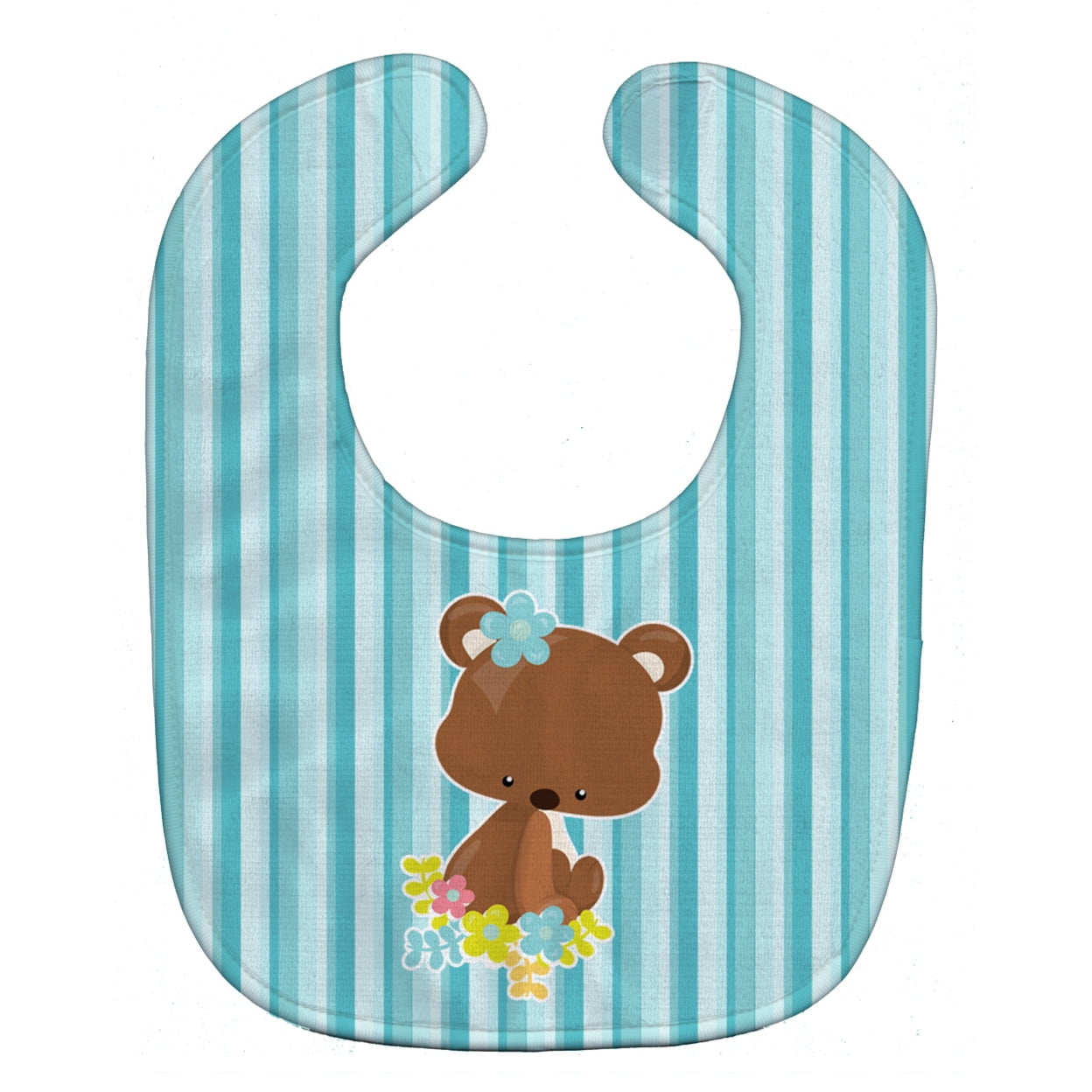 Bb7096bib Bear With Flowers Baby Bib