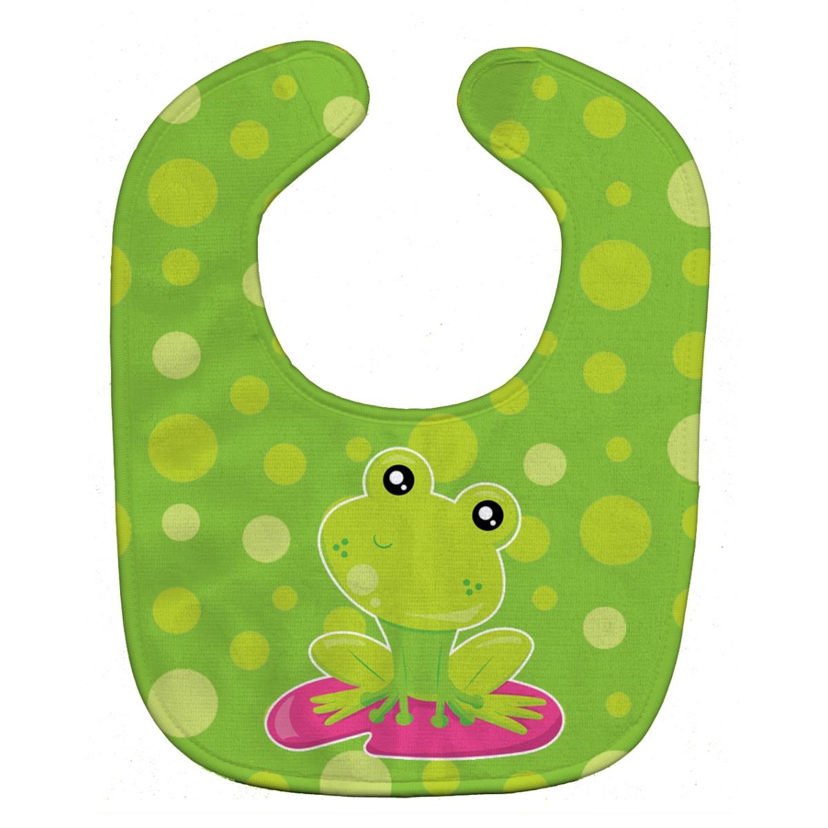 Bb7098bib Frog On Lily Pad Green Polkadots Baby Bib