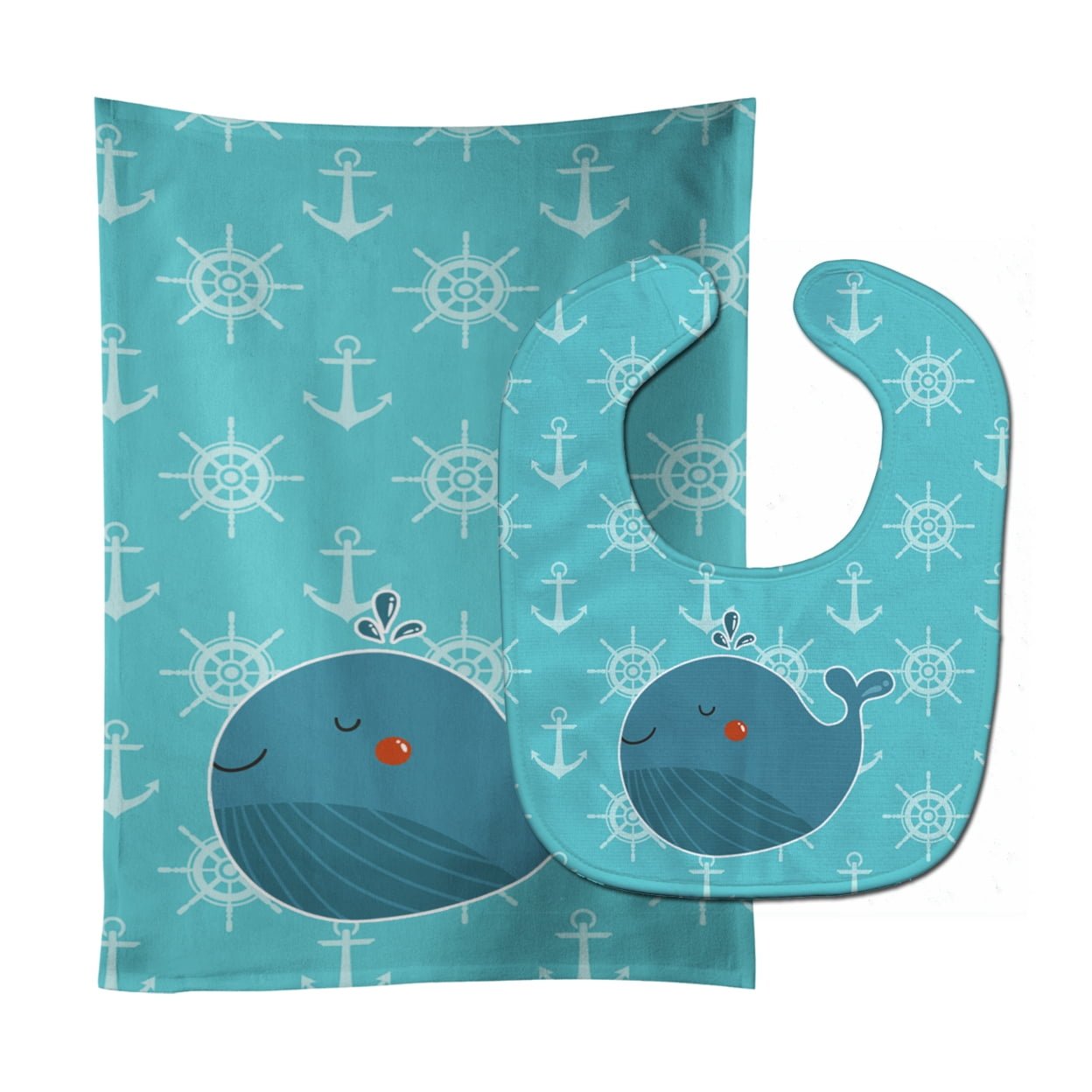 Bb6734stbu Blue Whale Baby Bib & Burp Cloth