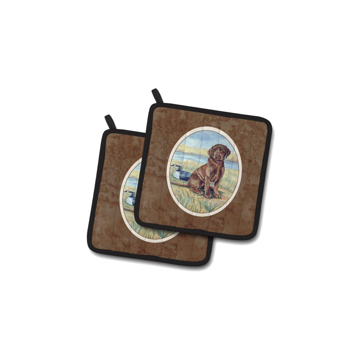Picture of Carolines Treasures 7090PTHD Chocolate Labrador Puppy Pair of Pot Holders