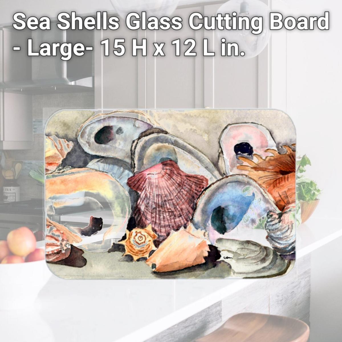 Picture of Carolines Treasures 8619LCB Sea Shells Glass Cutting Board - Large- 15 H x 12 L in.