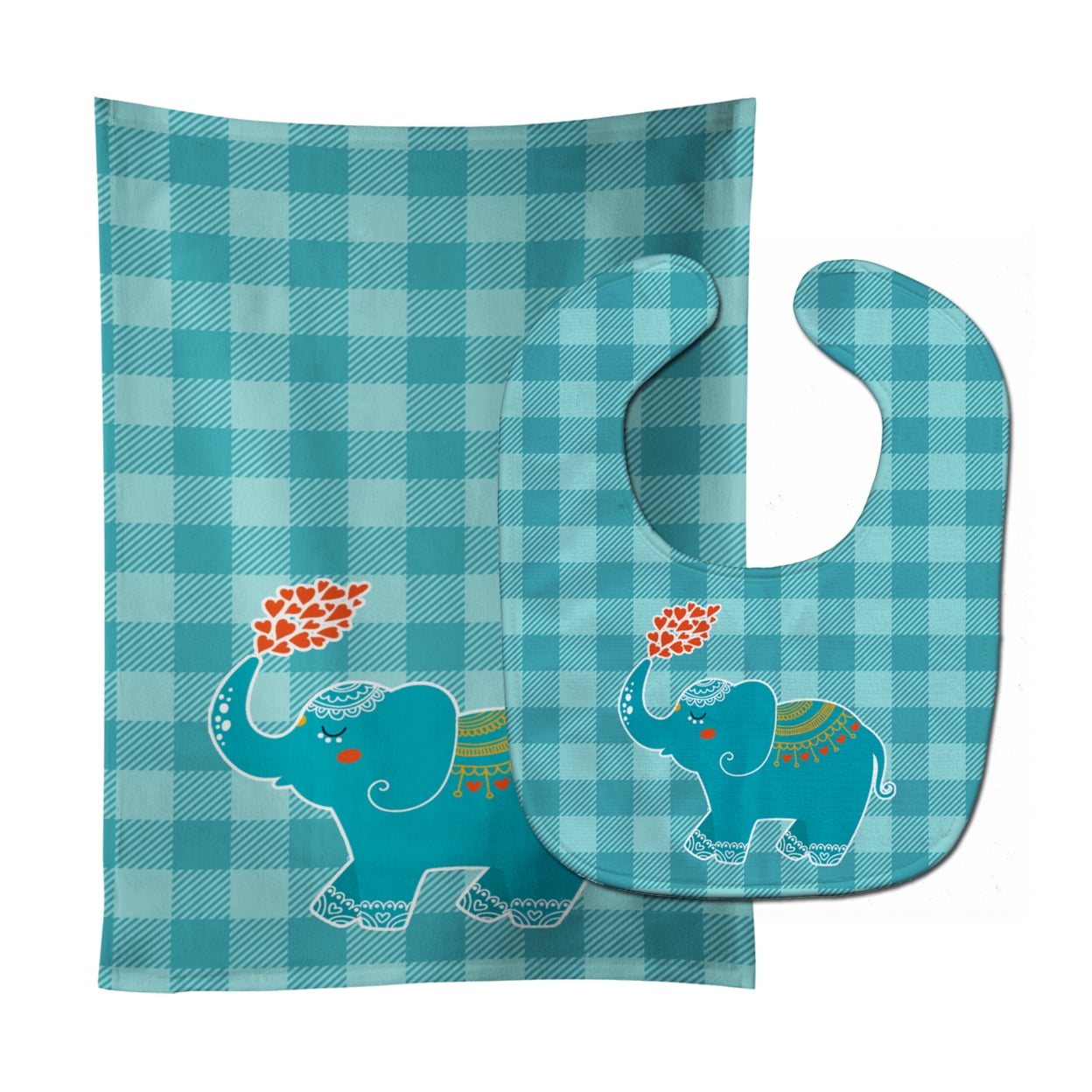 BB6744STBU Elephant Love Baby Bib & Burp Cloth