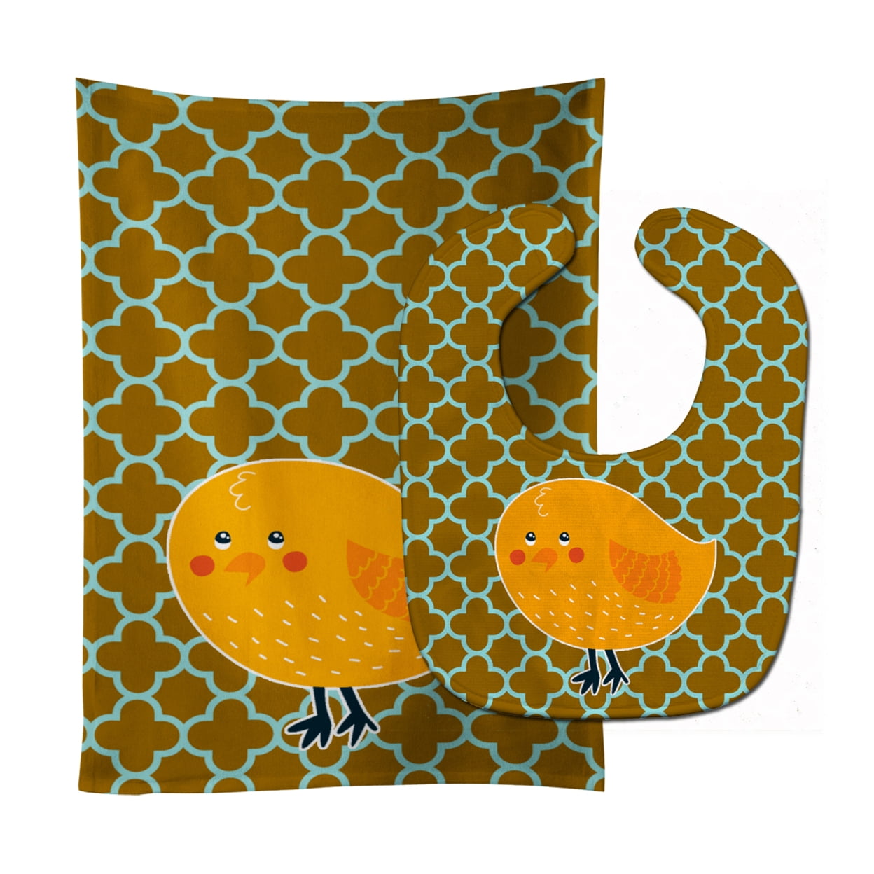 Bb6761stbu Bird On Quatrfoil Baby Bib & Burp Cloth