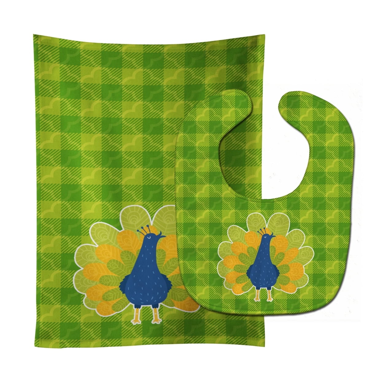 Pretty Peacock Baby Bib & Burp Cloth
