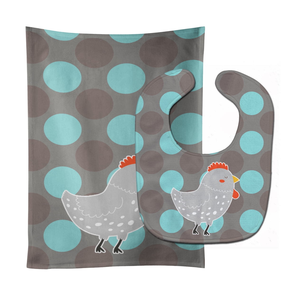 Bb6778stbu Grey Chicken Baby Bib & Burp Cloth