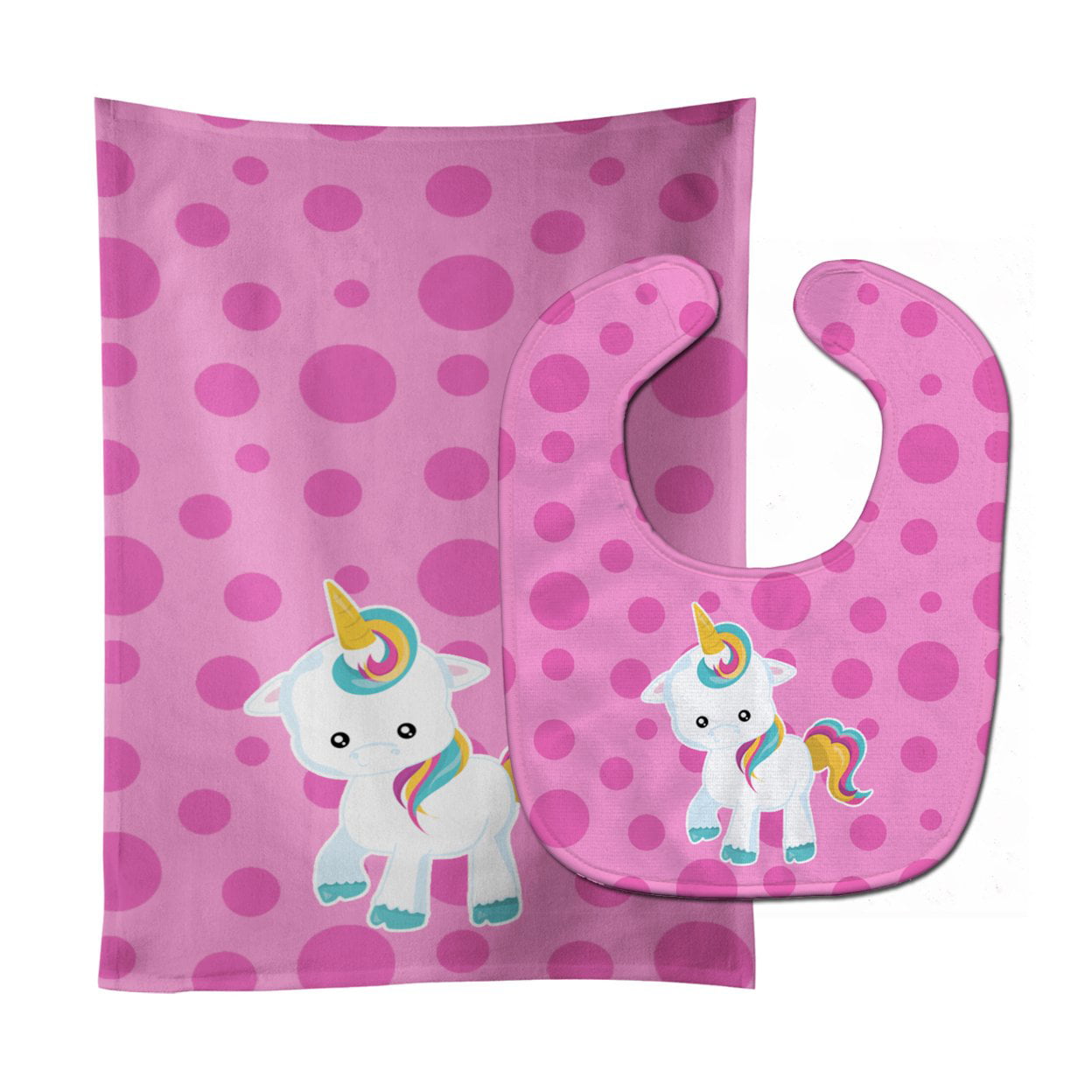 Bb6805stbu Pink Polkadot Unicorn Baby Bib & Burp Cloth