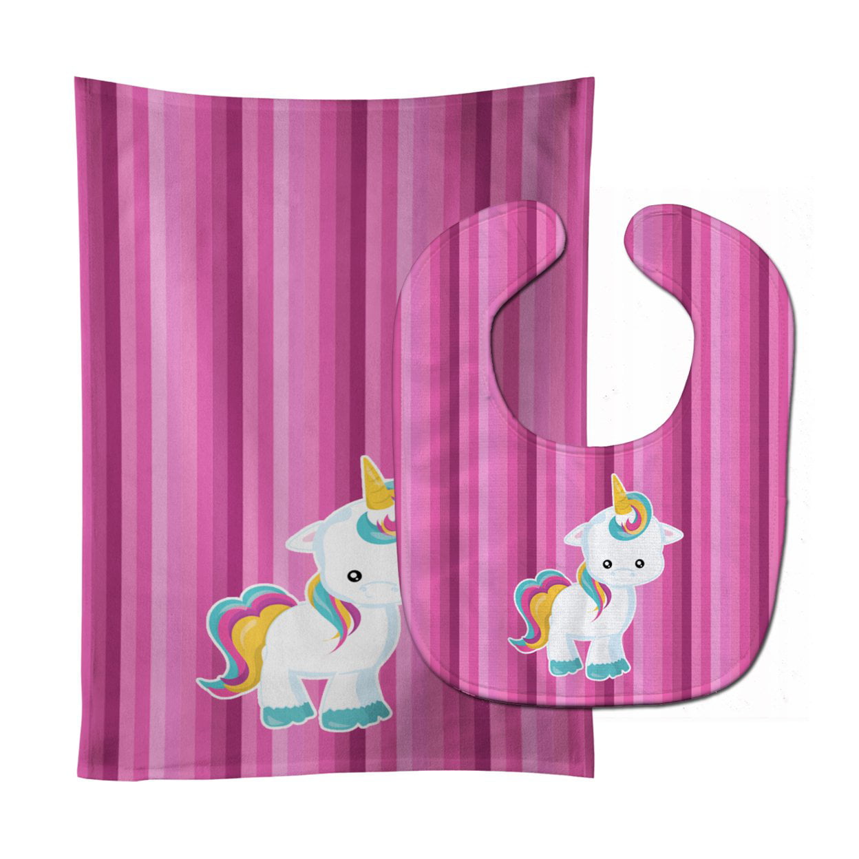 Bb6806stbu Pink Stripes Unicorn Baby Bib & Burp Cloth