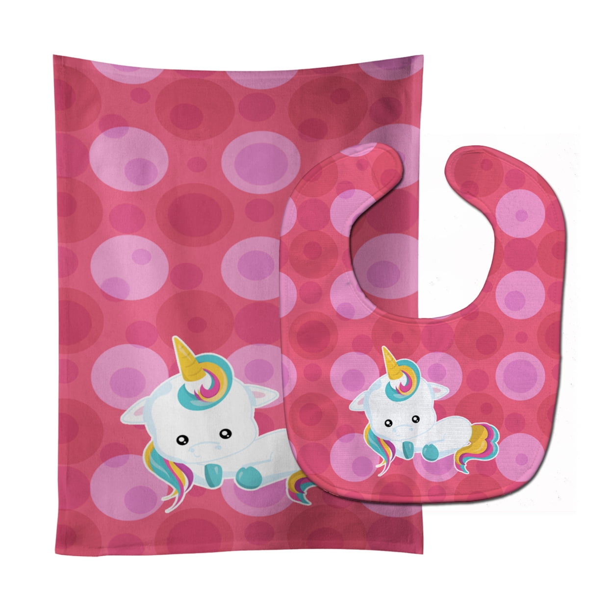 Bb6810stbu Polkadots Unicorn Baby Bib & Burp Cloth