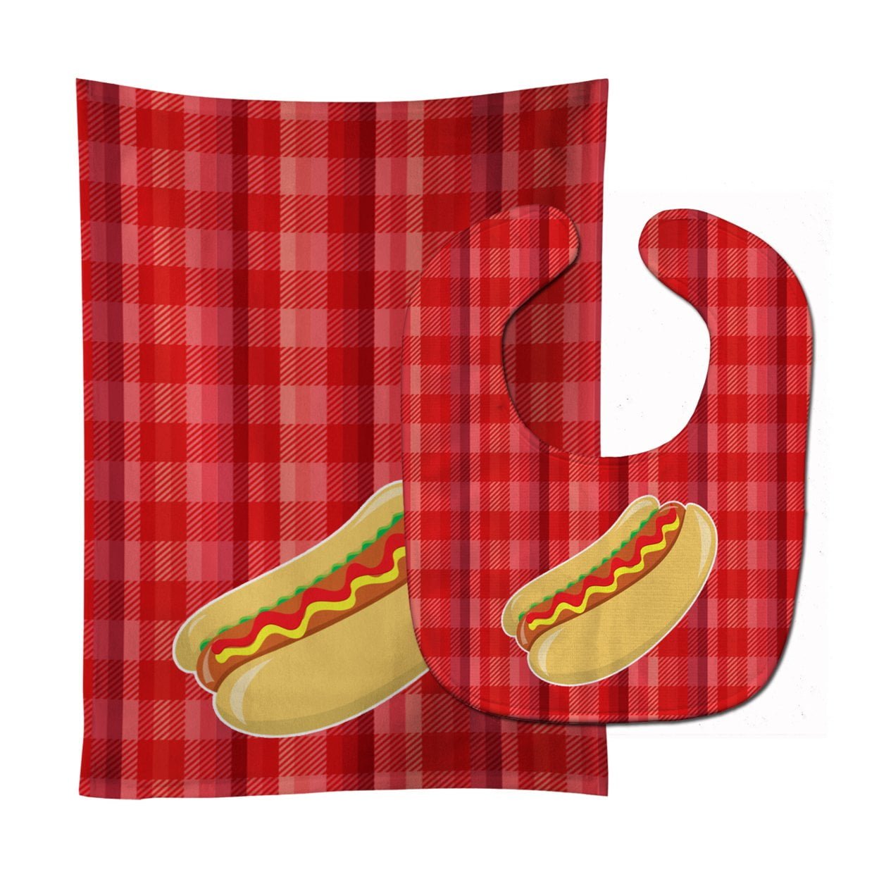 Bb6813stbu Hot Dog Plaid Baby Bib & Burp Cloth