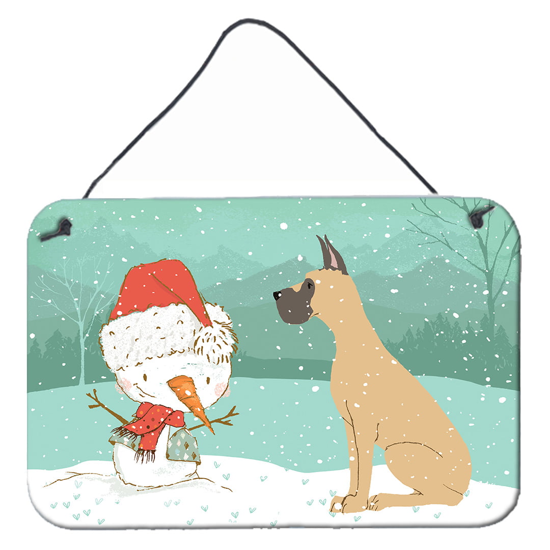 Ck2041ds812 Cropped Fawn Great Dane Snowman Christmas Wall Or Door Hanging Prints
