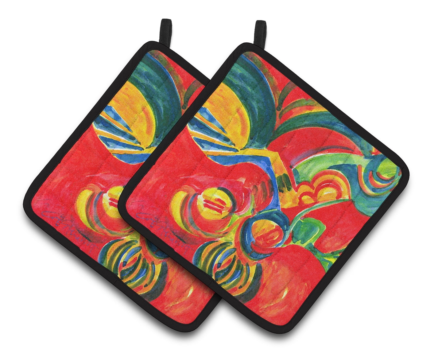 6128pthd Christmas Holly Berries Abstract Pair Of Pot Holders