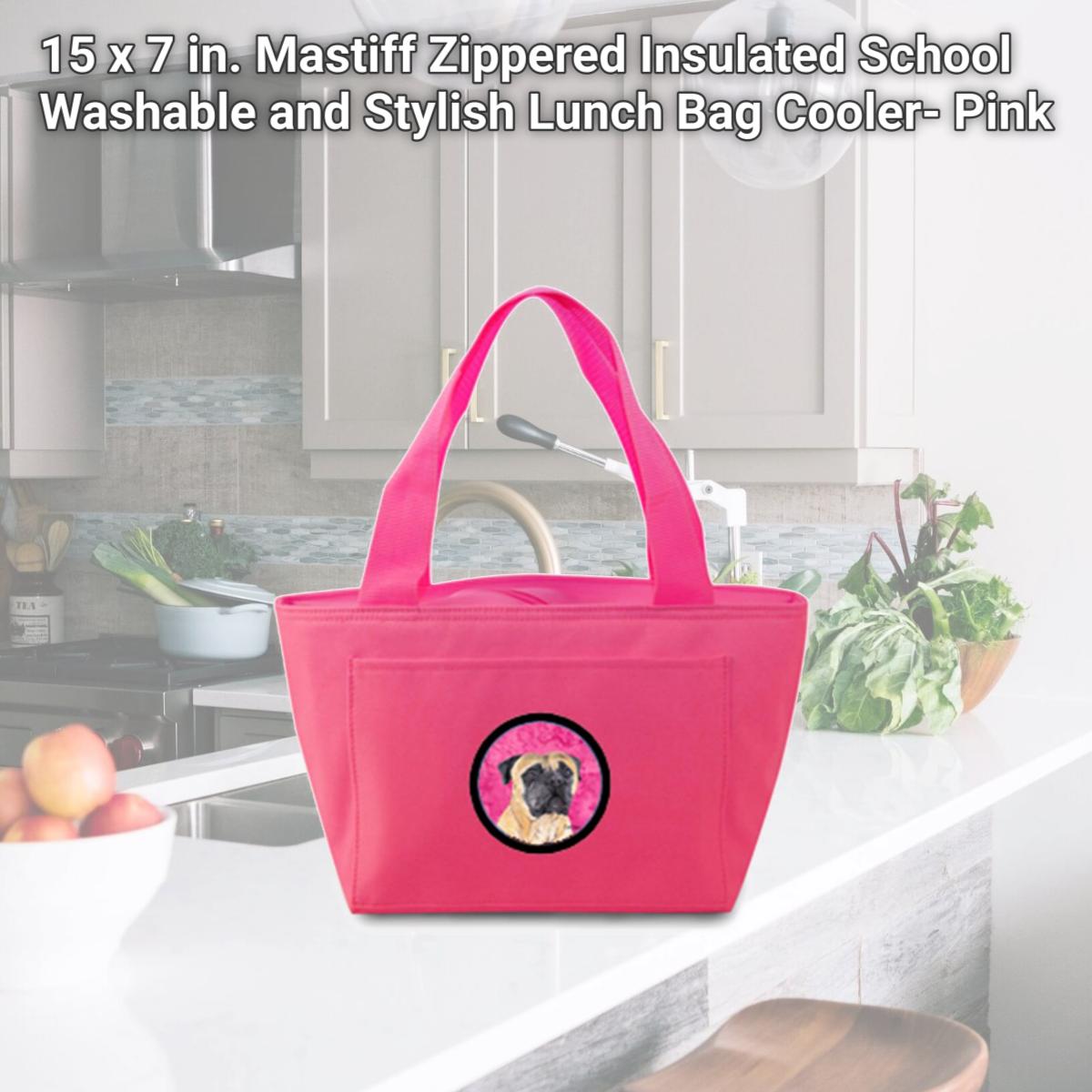 Picture of Carolines Treasures SC9125PK-8808 15 x 7 in. Mastiff Zippered Insulated School Washable and Stylish Lunch Bag Cooler- Pink