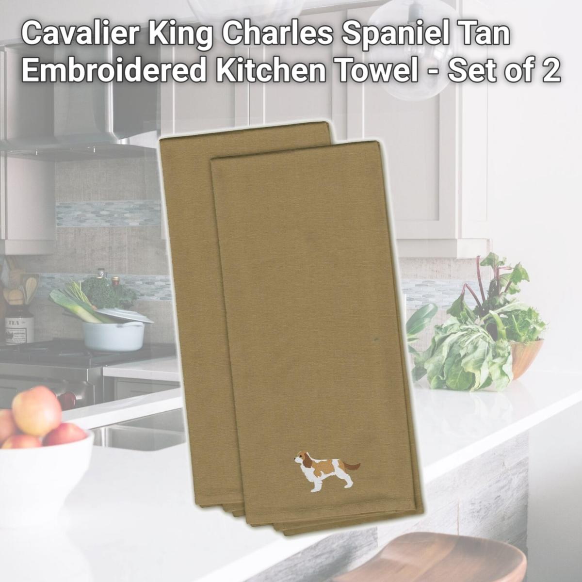 Picture of Carolines Treasures BB3449TNTWE Cavalier King Charles Spaniel Tan Embroidered Kitchen Towel - Set of 2