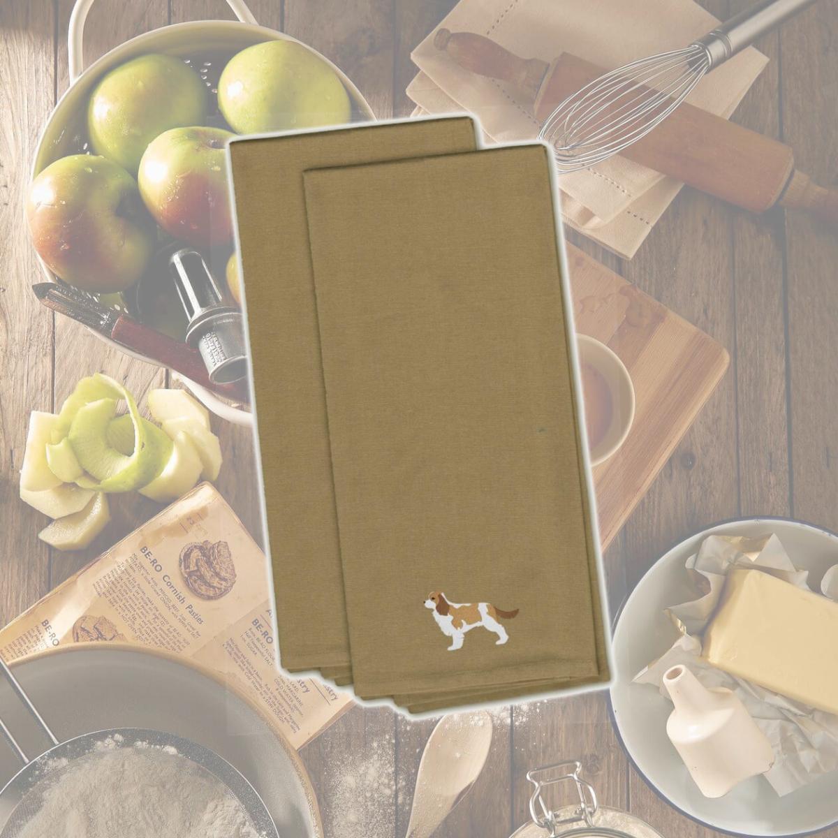 Picture of Carolines Treasures BB3449TNTWE Cavalier King Charles Spaniel Tan Embroidered Kitchen Towel - Set of 2