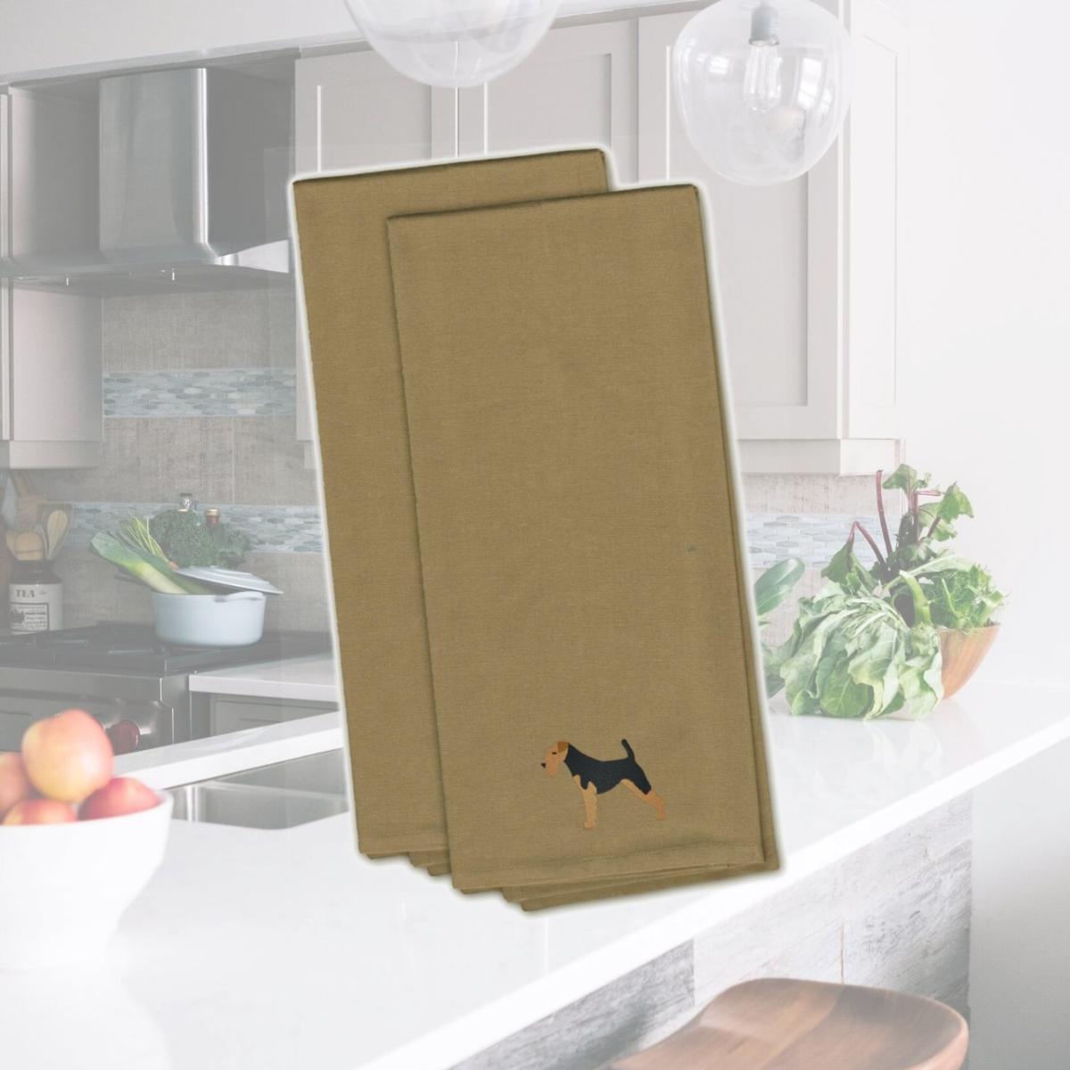 Picture of Carolines Treasures BB3457TNTWE Airedale Terrier Tan Embroidered Kitchen Towel - Set of 2