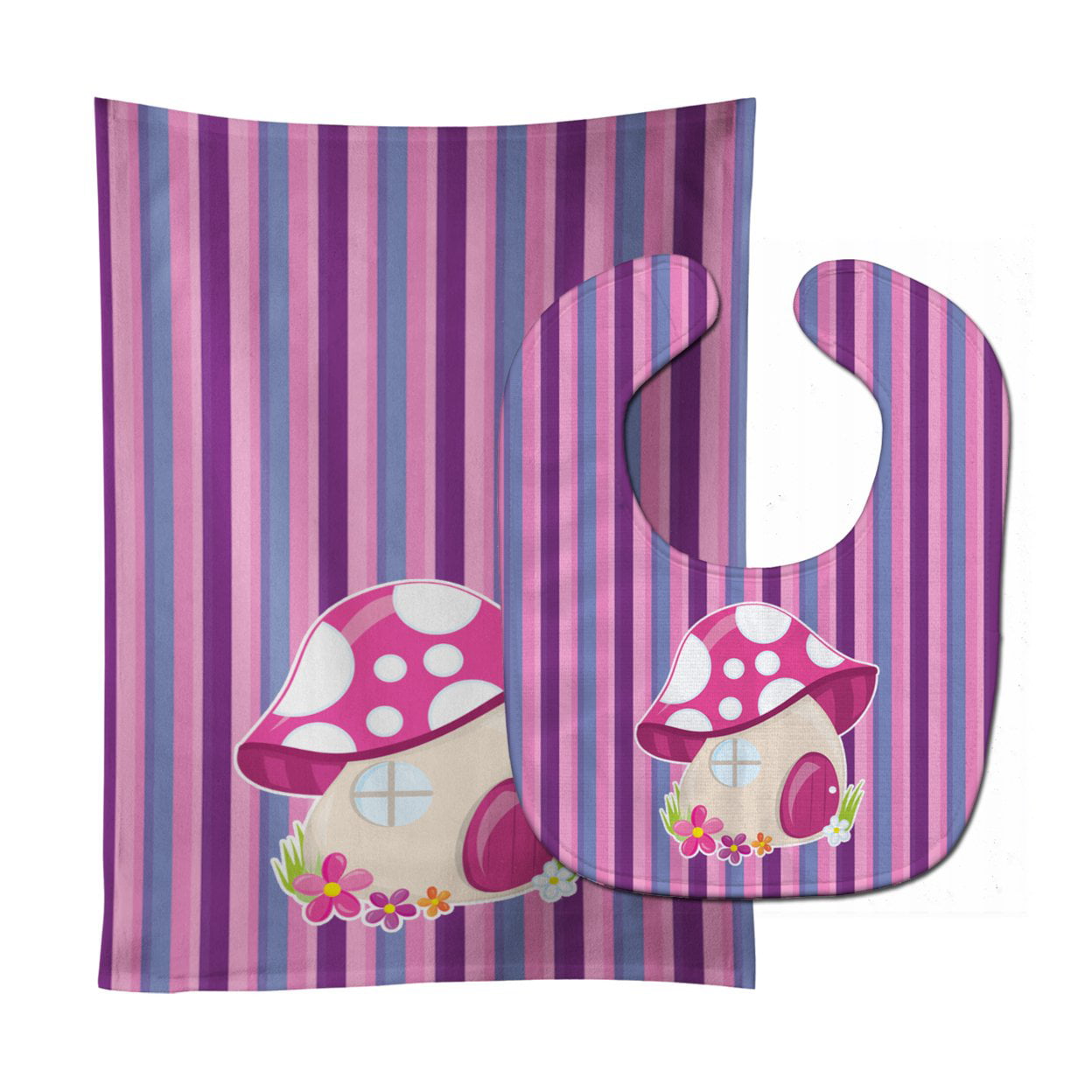 Bb6908stbu Fairy House Pink & Purple Baby Bib & Burp Cloth