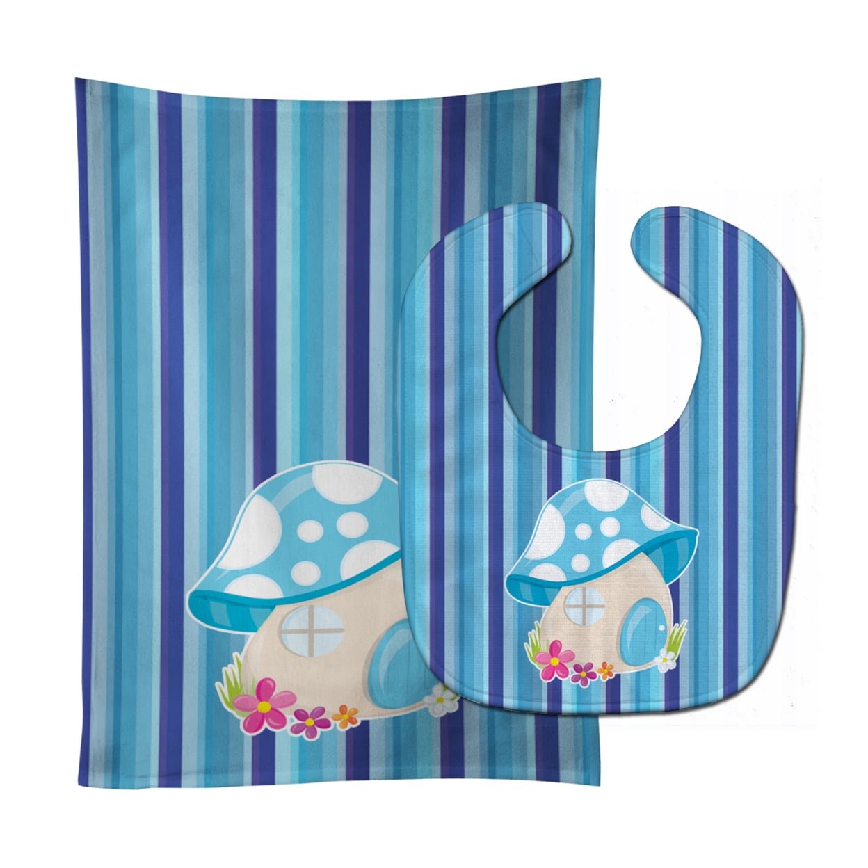 Bb6911stbu Fairy House Blue Stripes Baby Bib & Burp Cloth