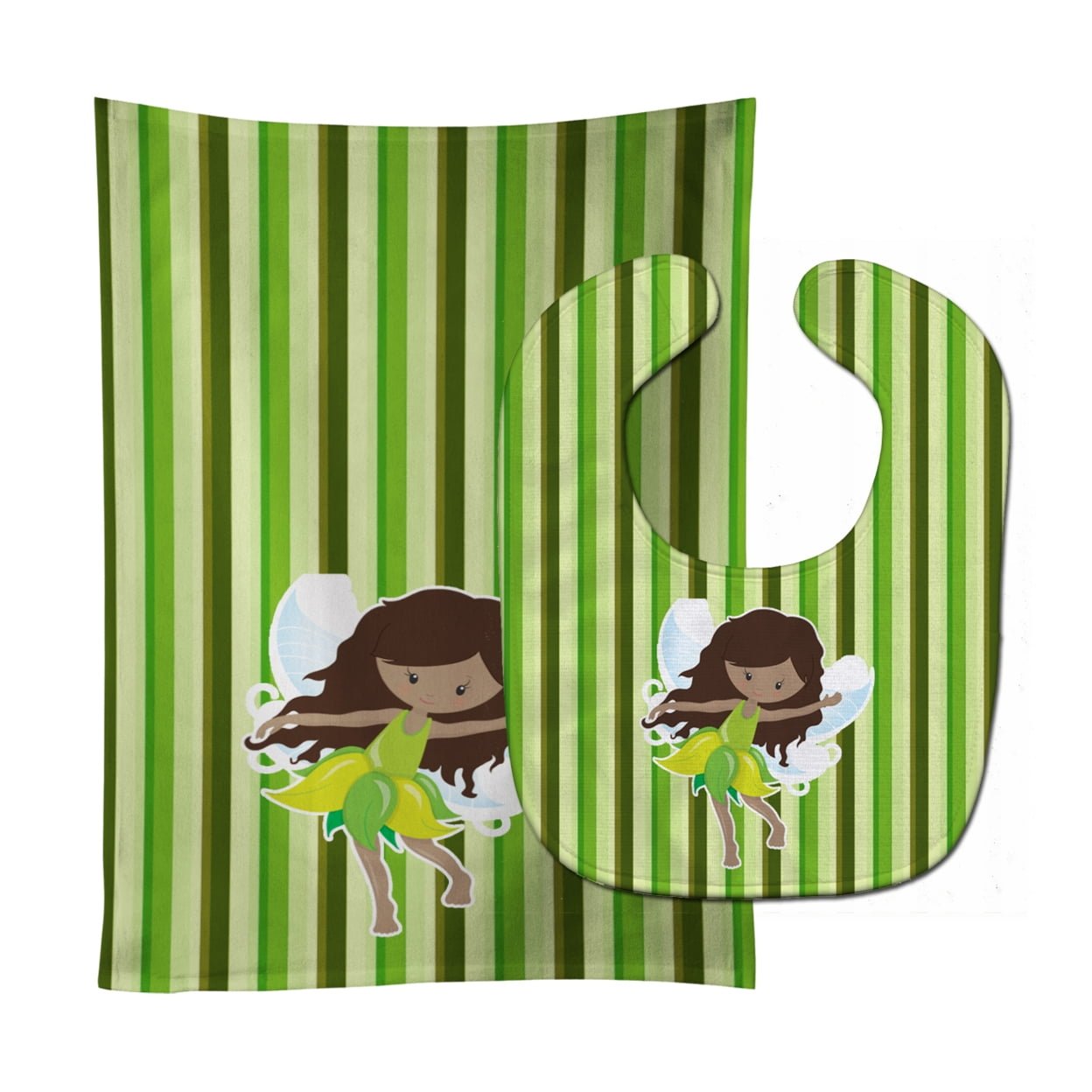 Bb6912stbu Fairy Green Stripes Baby Bib & Burp Cloth