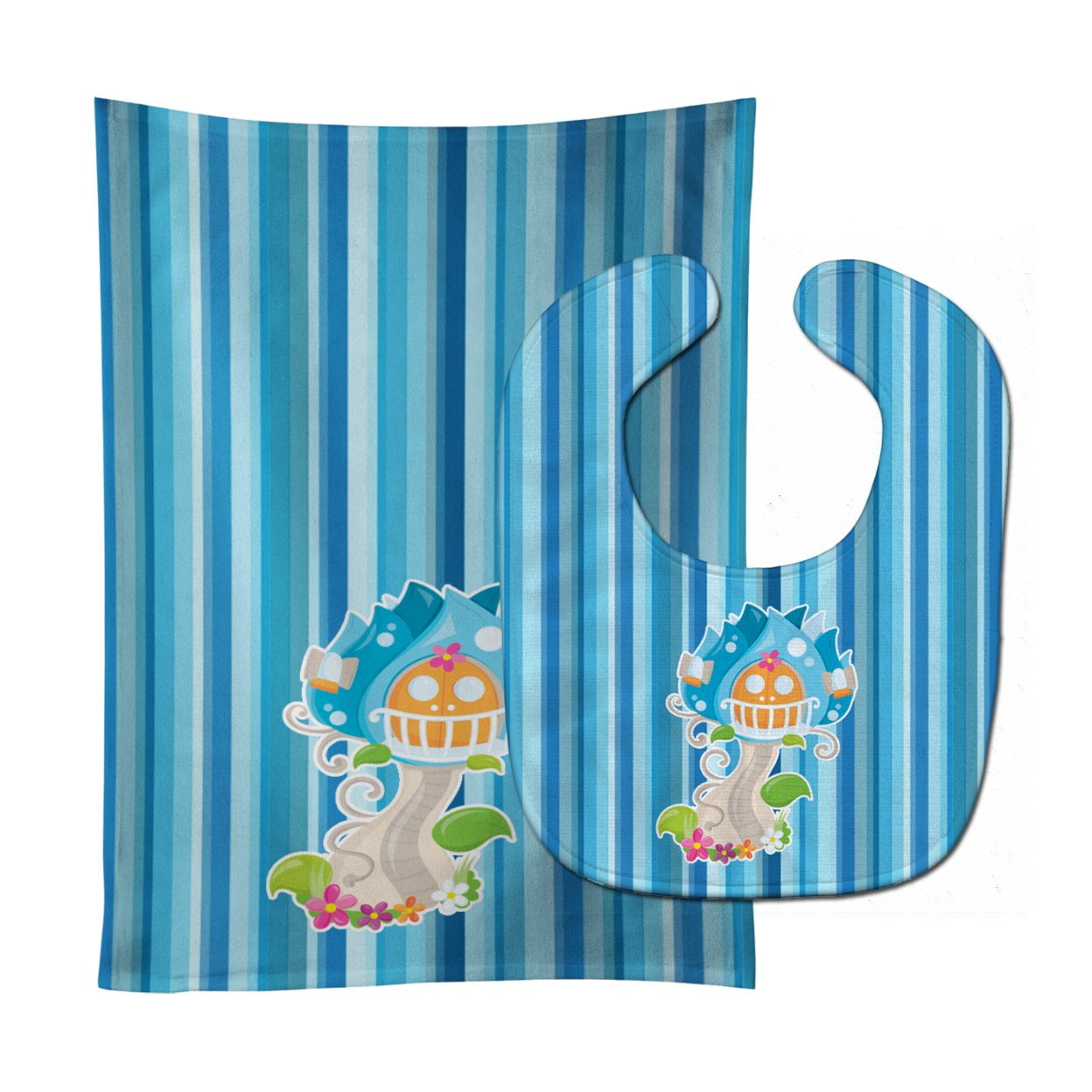 Bb6914stbu Fairy House Blue Stripes Baby Bib & Burp Cloth