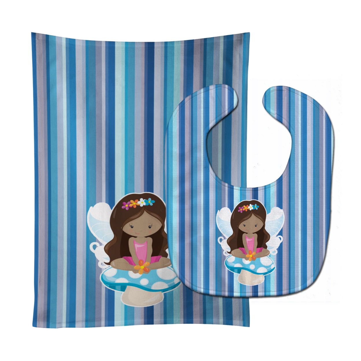 Bb6917stbu Fairy Blue Stripes Baby Bib & Burp Cloth