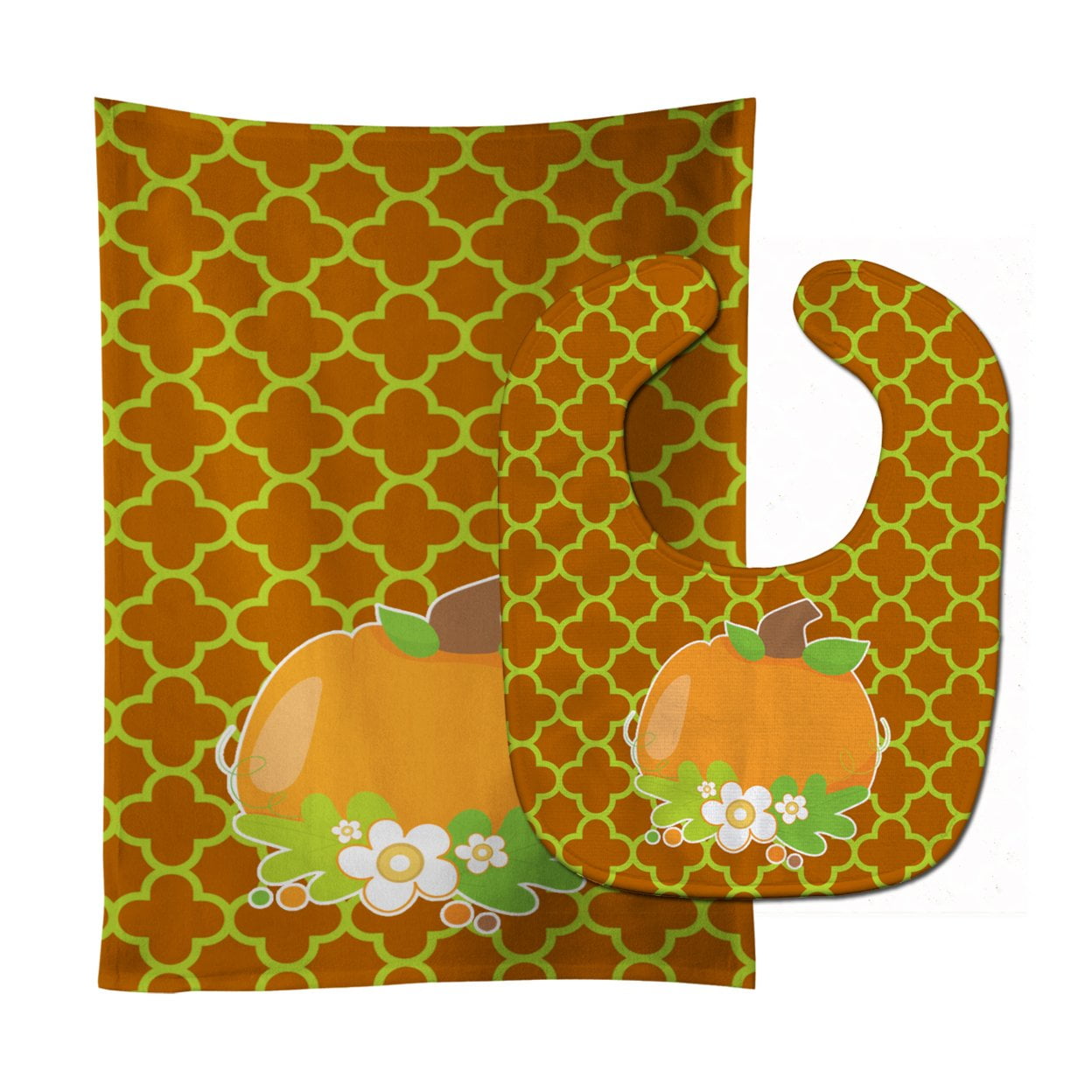 Bb6919stbu Fall Pumpkin Orange Quatrfoil Baby Bib & Burp Cloth