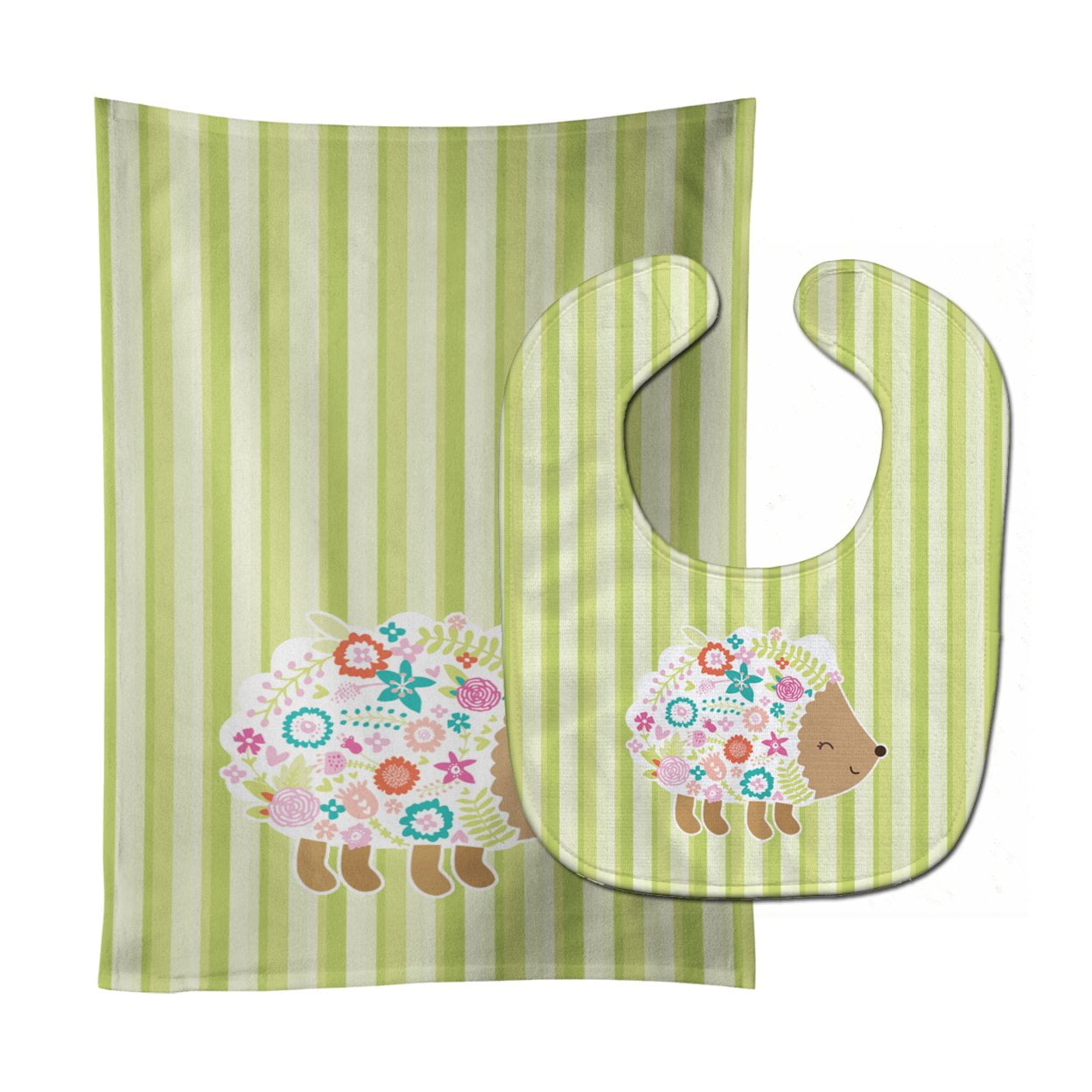 Bb6935stbu Flowered Hedgehog Baby Bib & Burp Cloth