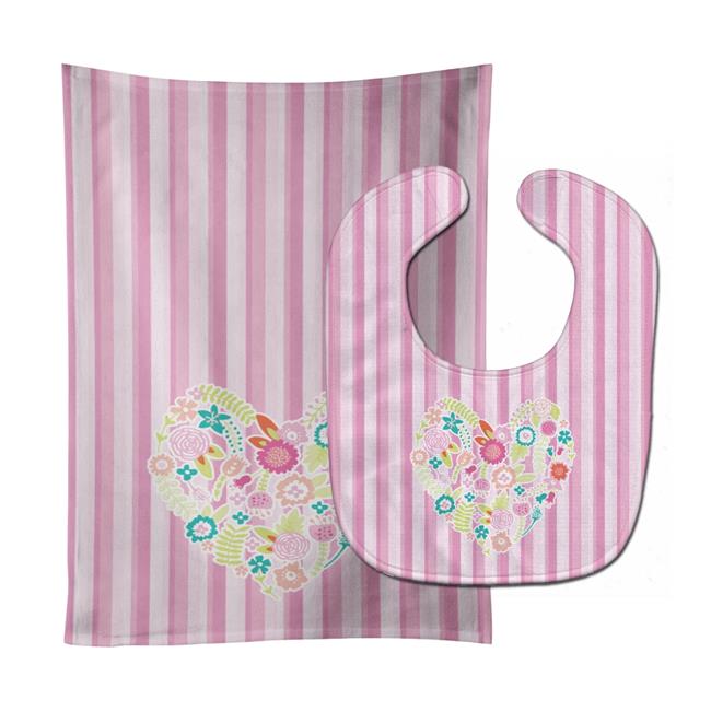 Bb6937stbu Flowered Heart Baby Bib & Burp Cloth