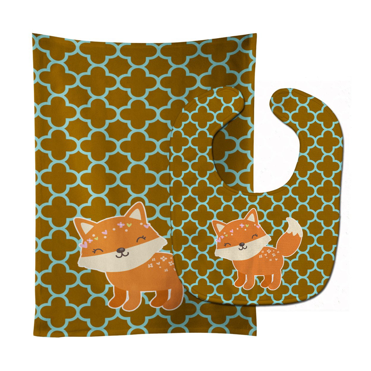 Bb6939stbu Fox On Quatrafoil Baby Bib & Burp Cloth