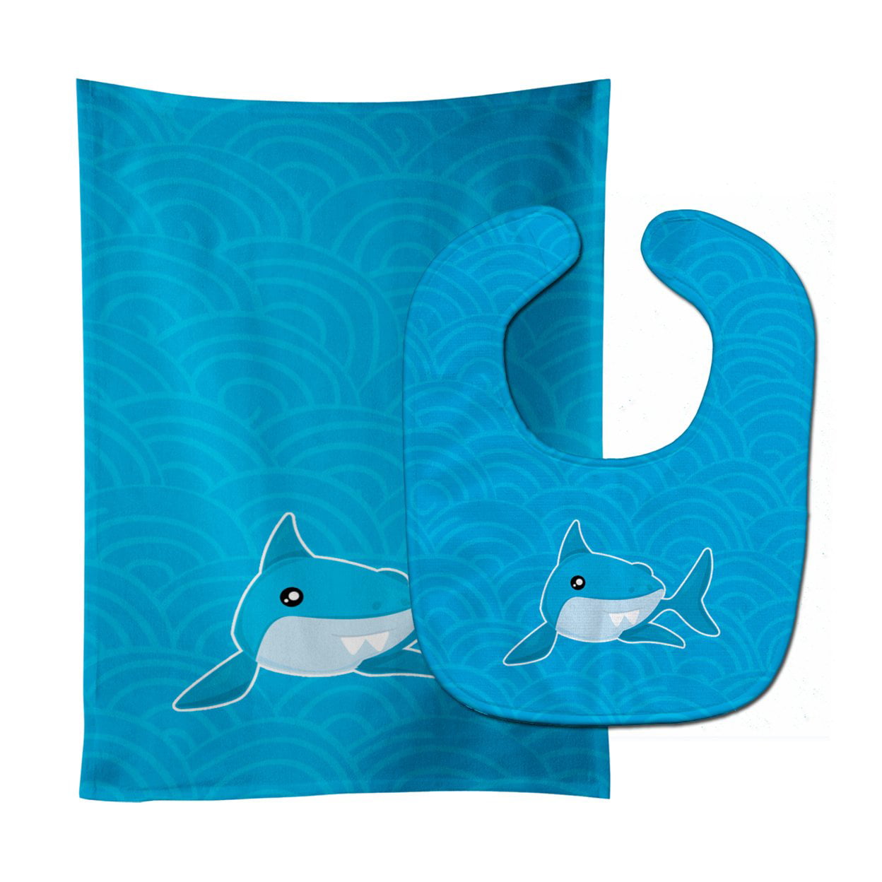 Bb6943stbu Shark With Waves Baby Bib & Burp Cloth