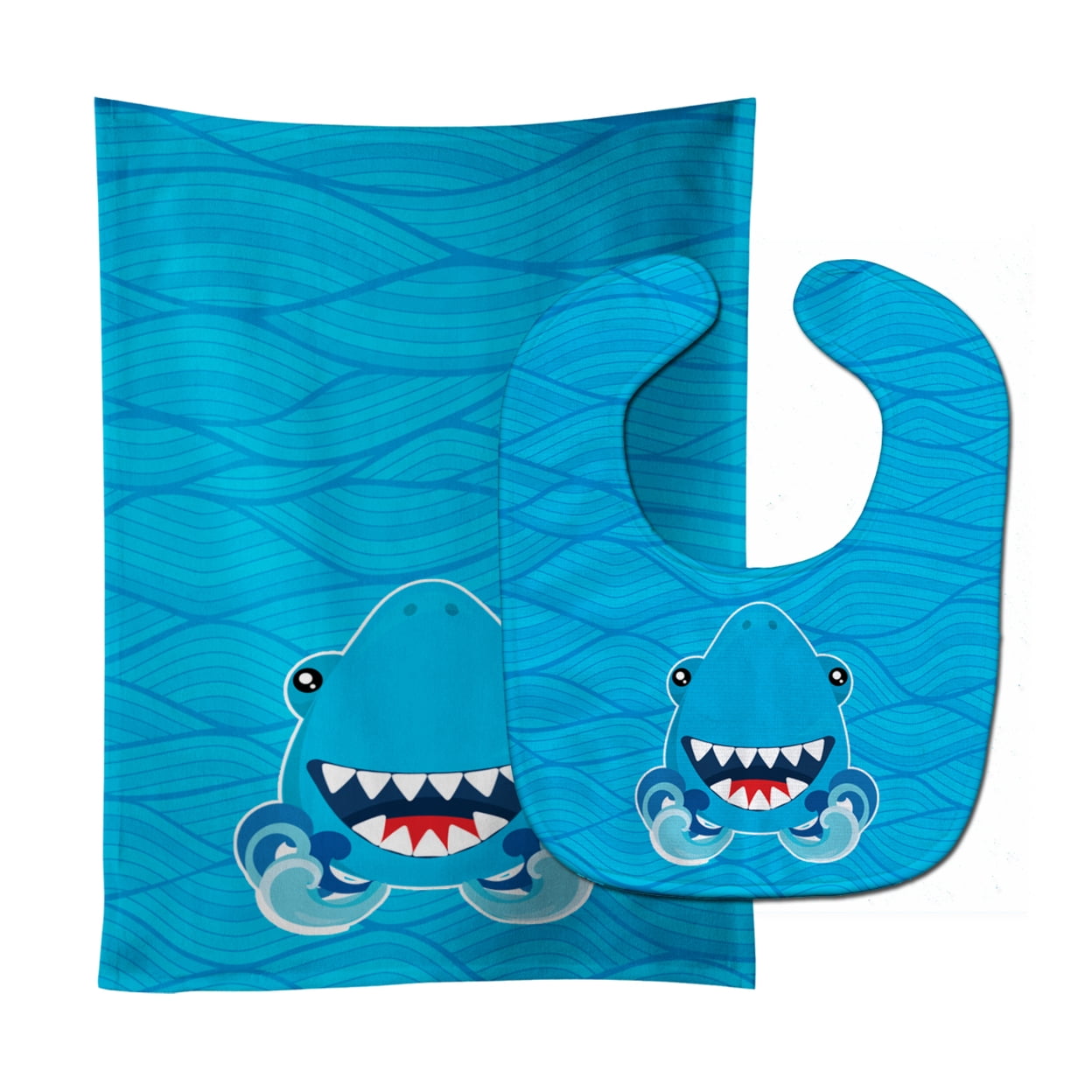 Bb6947stbu Shark Open Wide In Waves Baby Bib & Burp Cloth