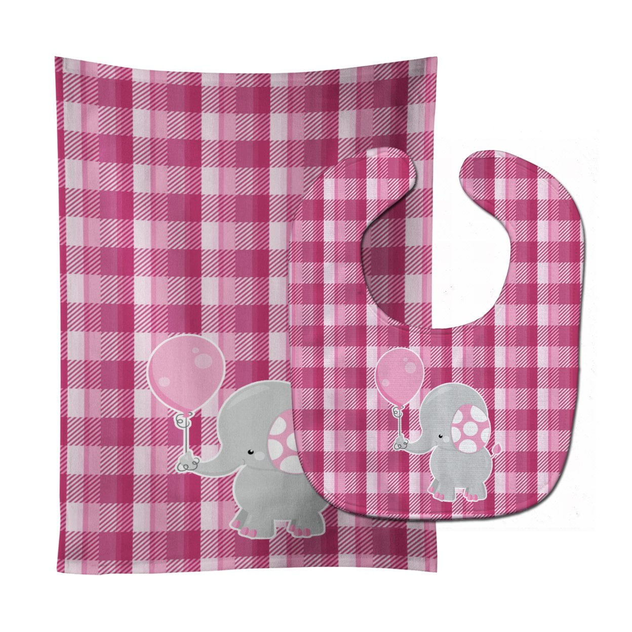 Bb6948stbu Elephant With Pink Balloon Baby Bib & Burp Cloth