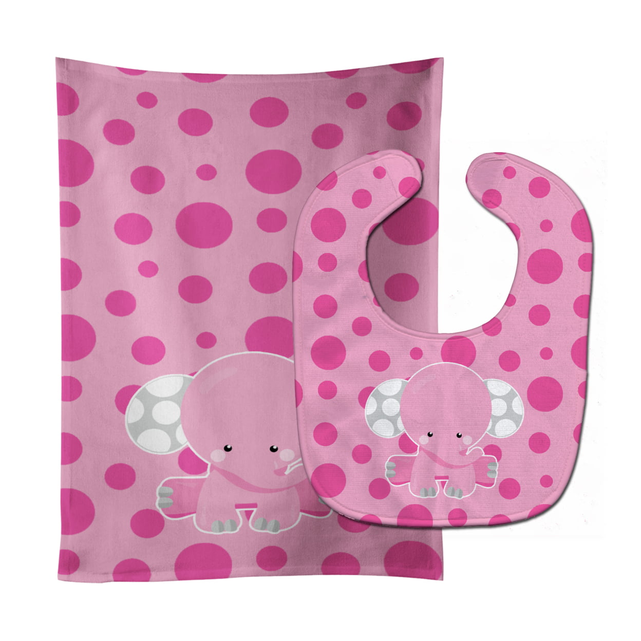 Bb6949stbu Elephant With Pink Polkadots Baby Bib & Burp Cloth