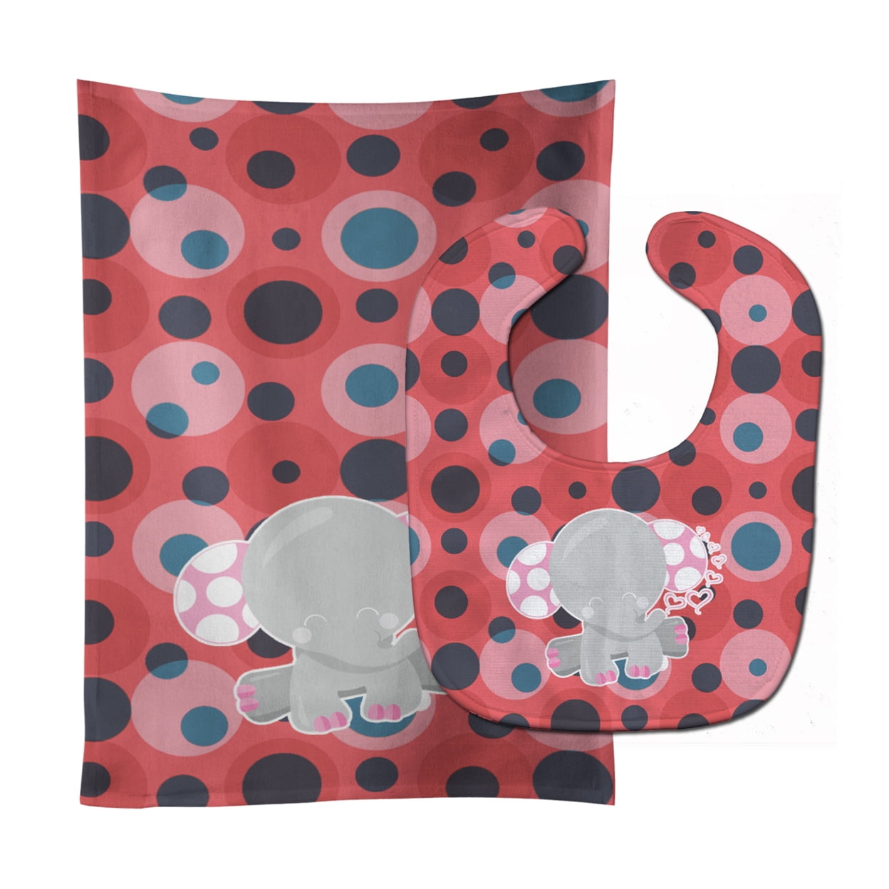 Bb6951stbu Elephant Lots Of Polkadots Baby Bib & Burp Cloth