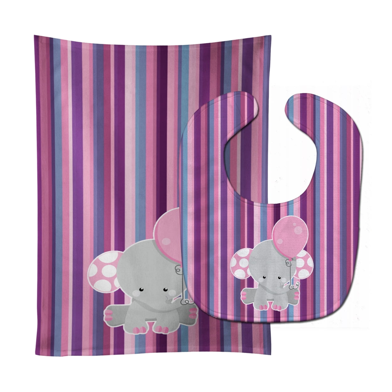 Bb6954stbu Elephant On Stripes Baby Bib & Burp Cloth