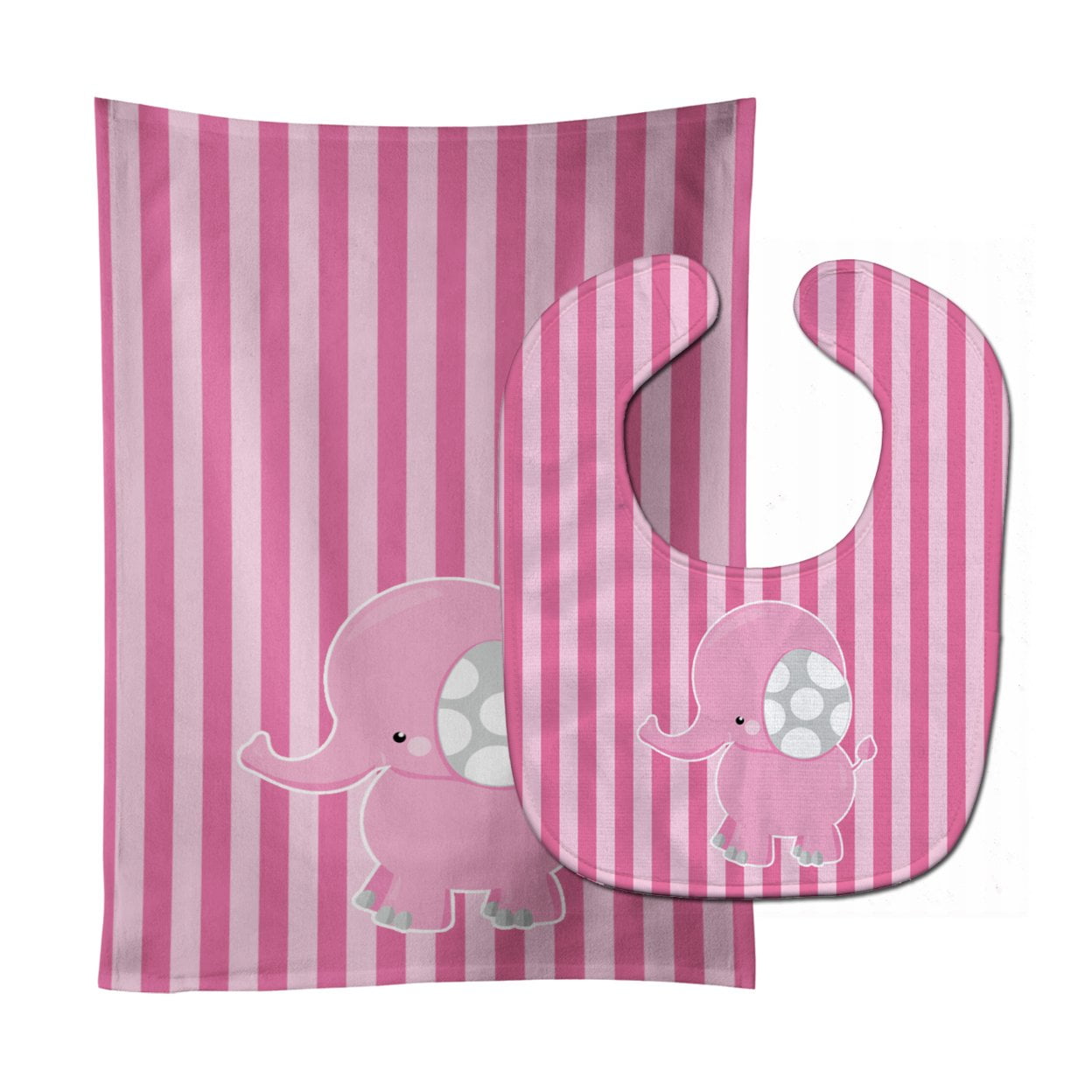 Bb6955stbu Elephant On Pink Stripes Baby Bib & Burp Cloth