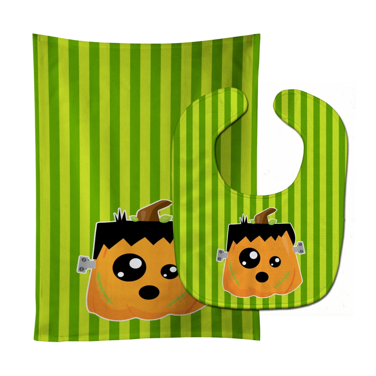 Bb6961stbu Halloween Pumpkin Frankenstein Baby Bib & Burp Cloth