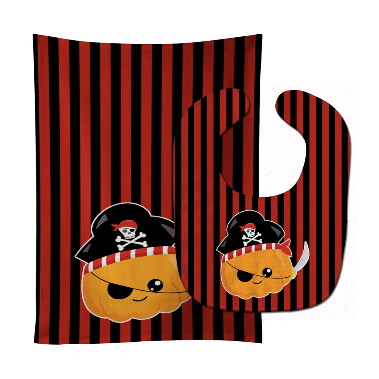 Bb6962stbu Halloween Pumpkin Pirate Baby Bib & Burp Cloth