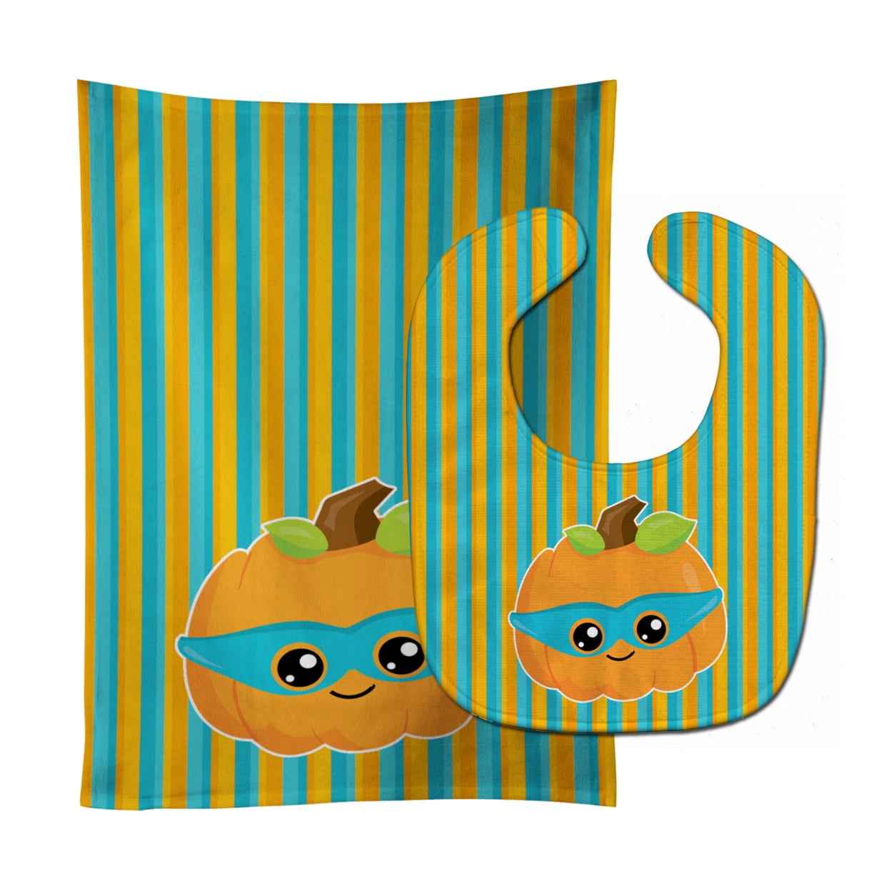 Halloween Pumpkin Superhero Baby Bib & Burp Cloth