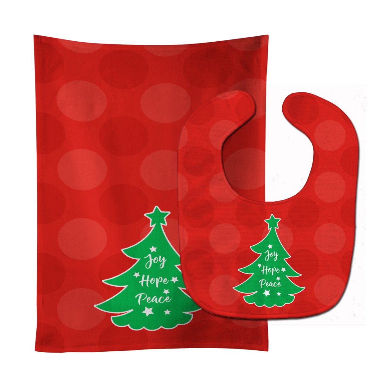 Bb6971stbu Christmas Tree Red Green Baby Bib & Burp Cloth