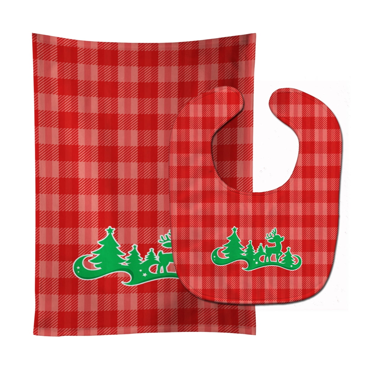 Bb6972stbu Christmas Tree Reindeer Red Baby Bib & Burp Cloth