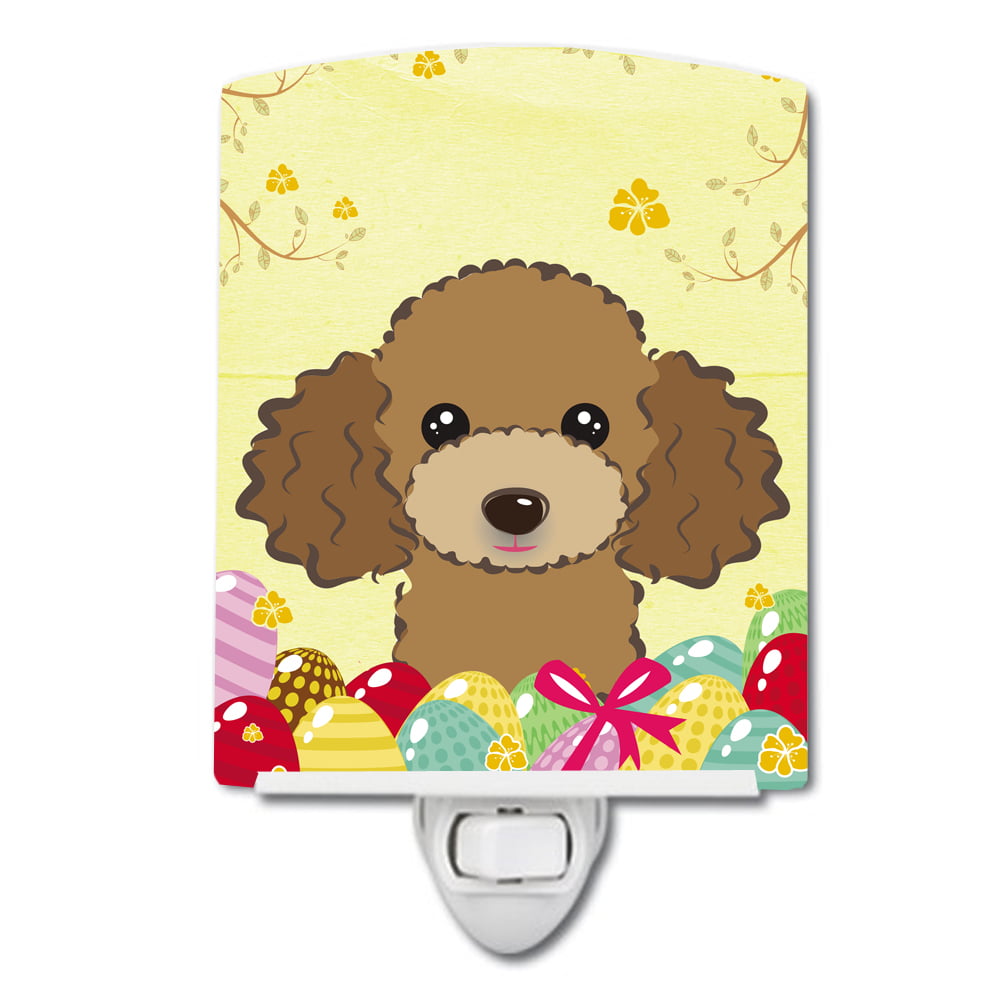 BB1938CNL Chocolate and Brown Poodle Easter Egg Hunt Ceramic Night Light