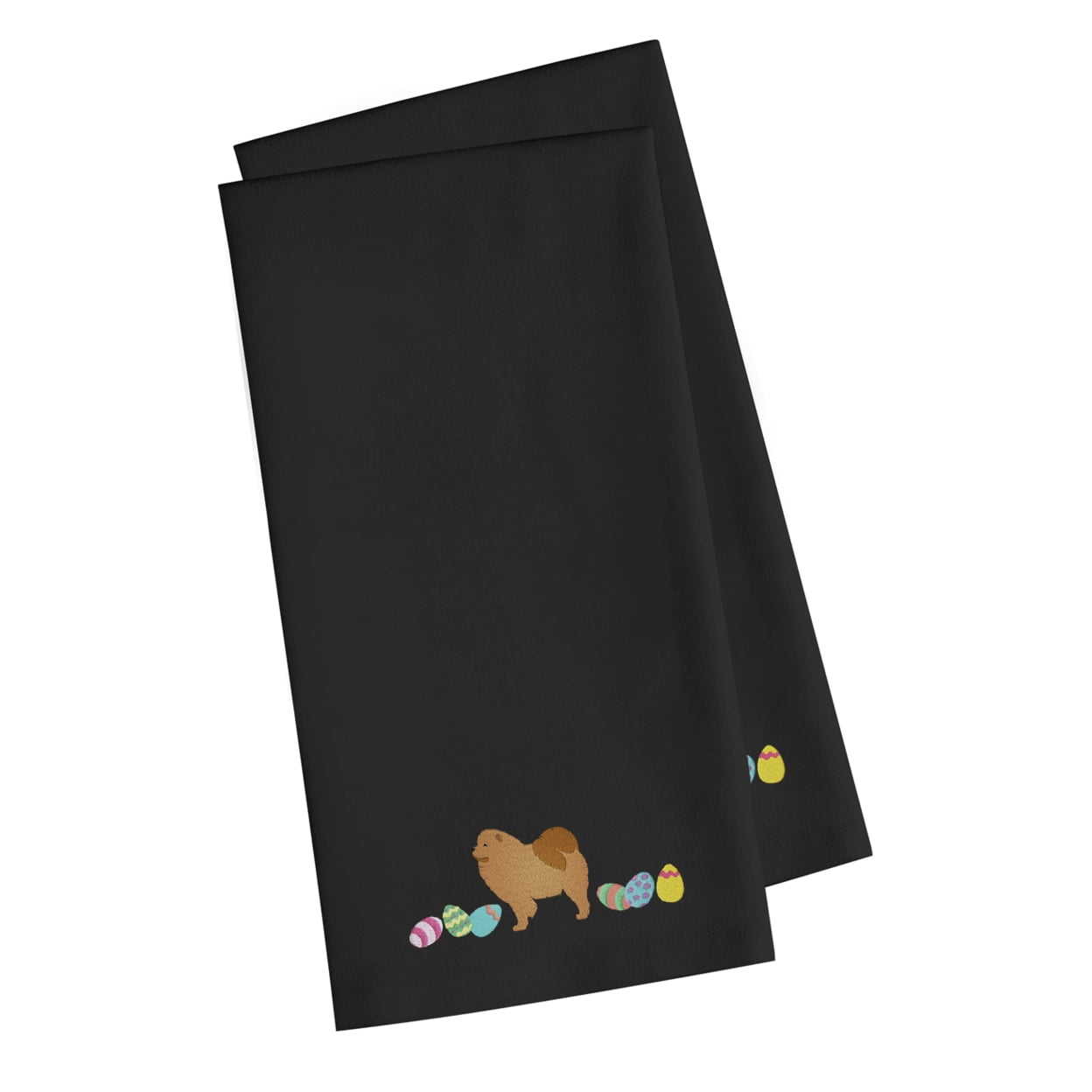 Ck1626bktwe Chow Chow Easter Black Embroidered Kitchen Towel - Set Of 2