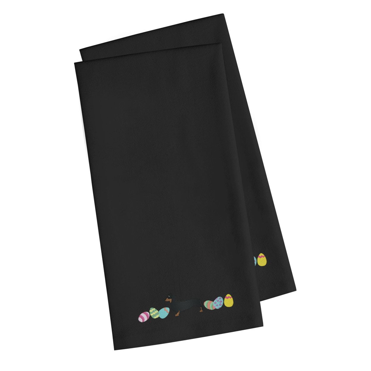 Ck1631bktwe Dachshund Easter Black Embroidered Kitchen Towel - Set Of 2