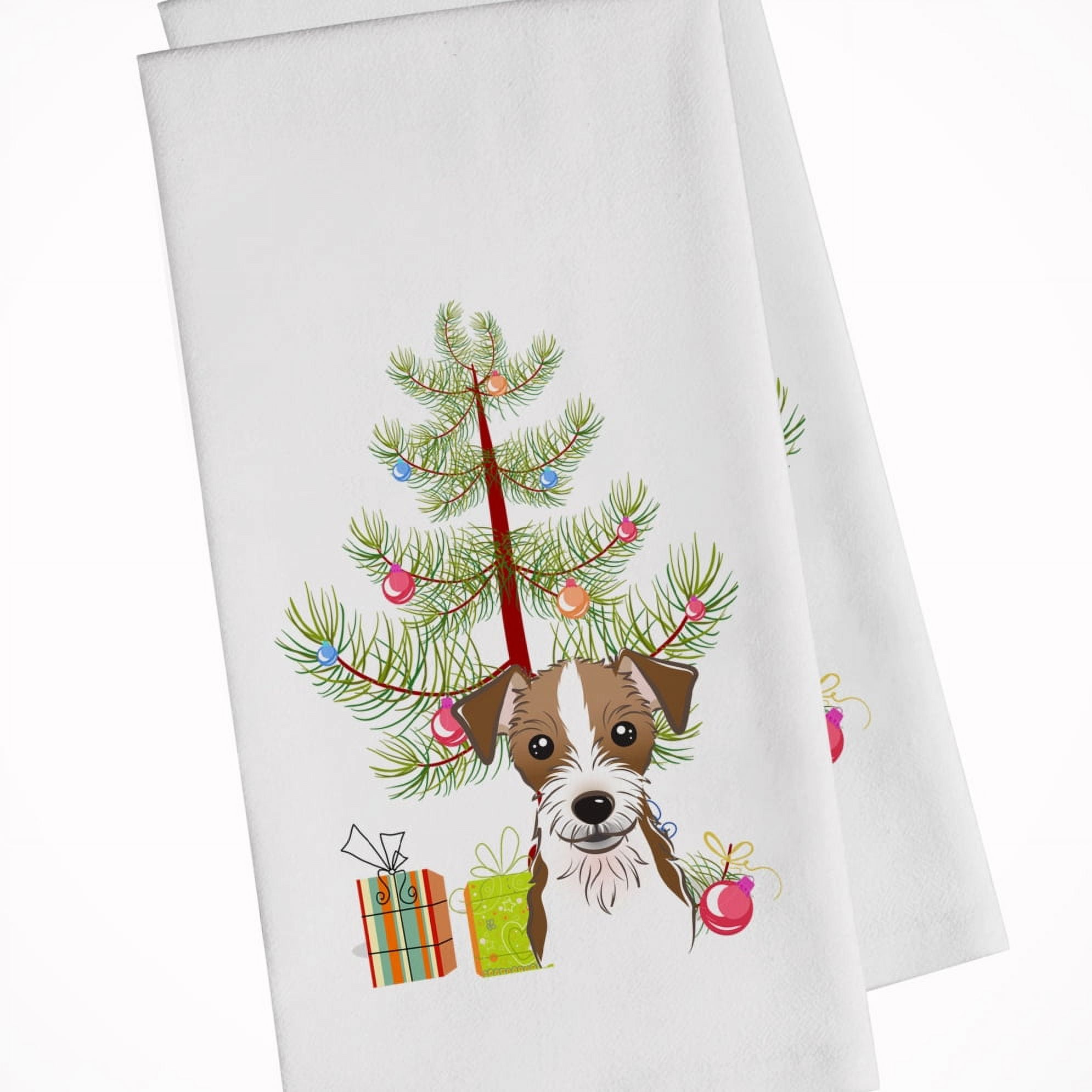 Bb1574wtkt Christmas Tree & Jack Russell Terrier White Kitchen Towel - Set Of 2