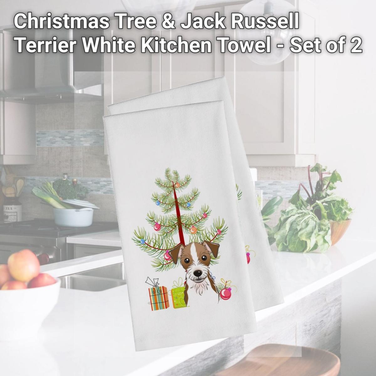 Picture of Carolines Treasures BB1574WTKT Christmas Tree & Jack Russell Terrier White Kitchen Towel - Set of 2