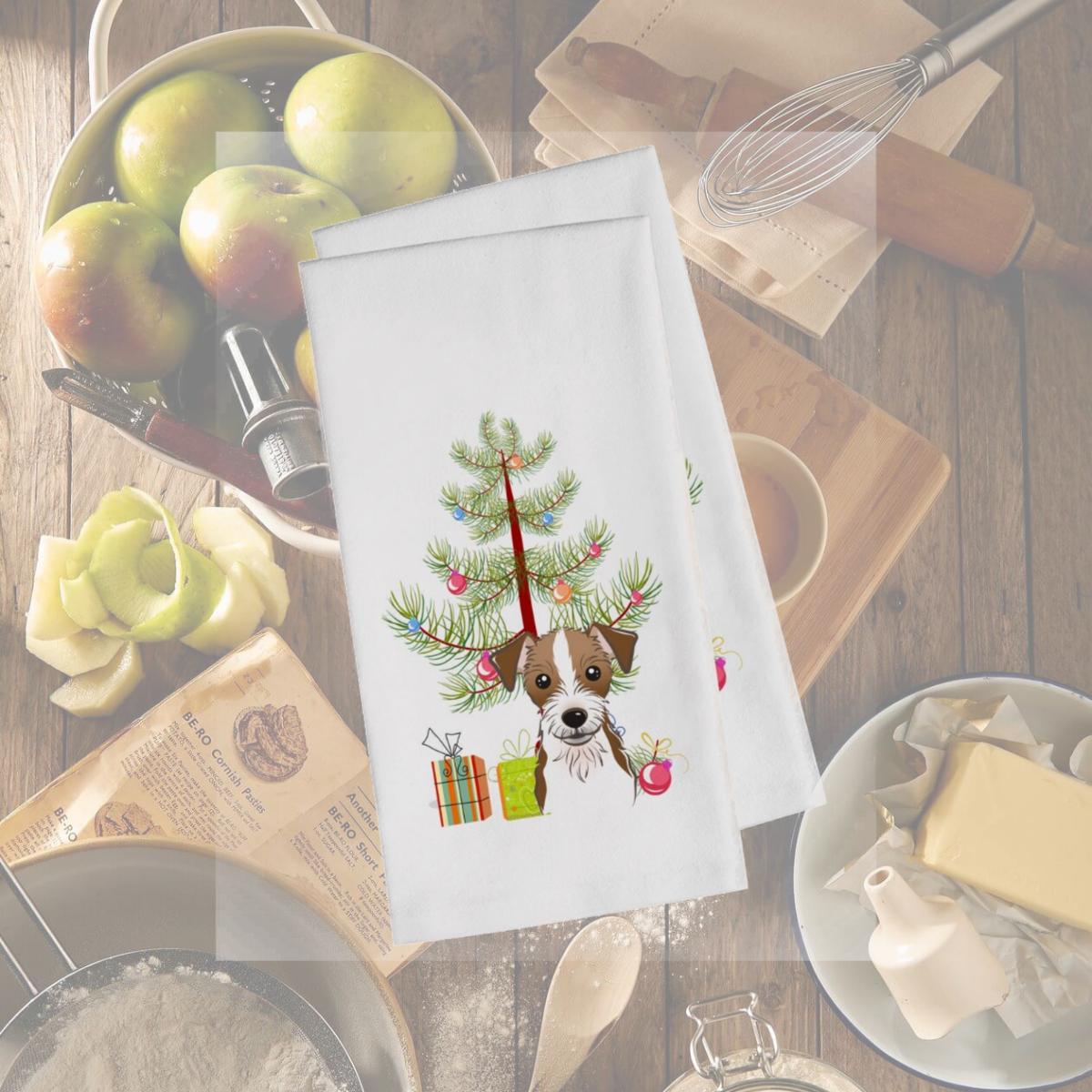 Picture of Carolines Treasures BB1574WTKT Christmas Tree & Jack Russell Terrier White Kitchen Towel - Set of 2