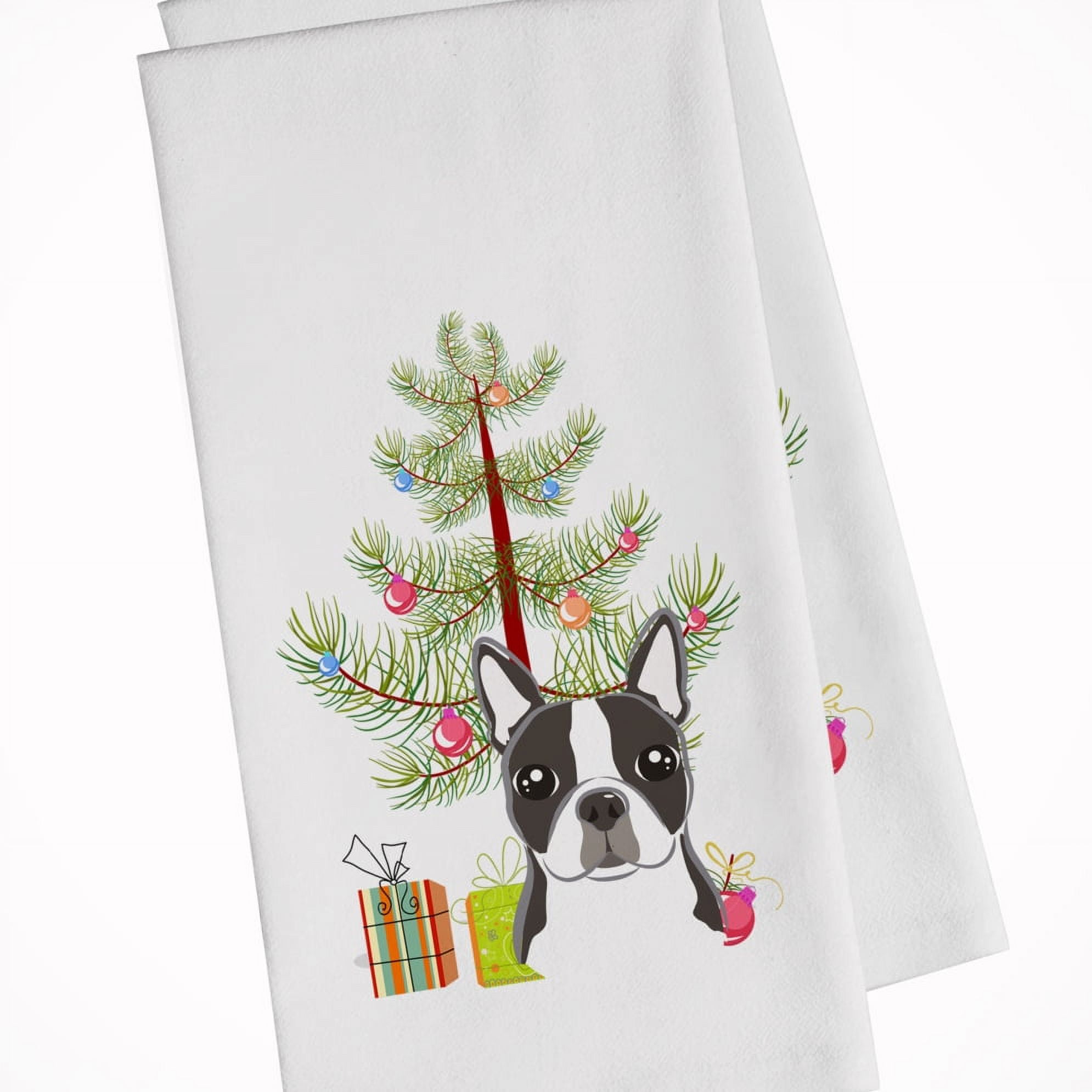 Bb1575wtkt Christmas Tree & Boston Terrier White Kitchen Towel - Set Of 2