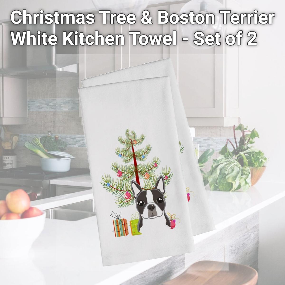 Picture of Carolines Treasures BB1575WTKT Christmas Tree & Boston Terrier White Kitchen Towel - Set of 2