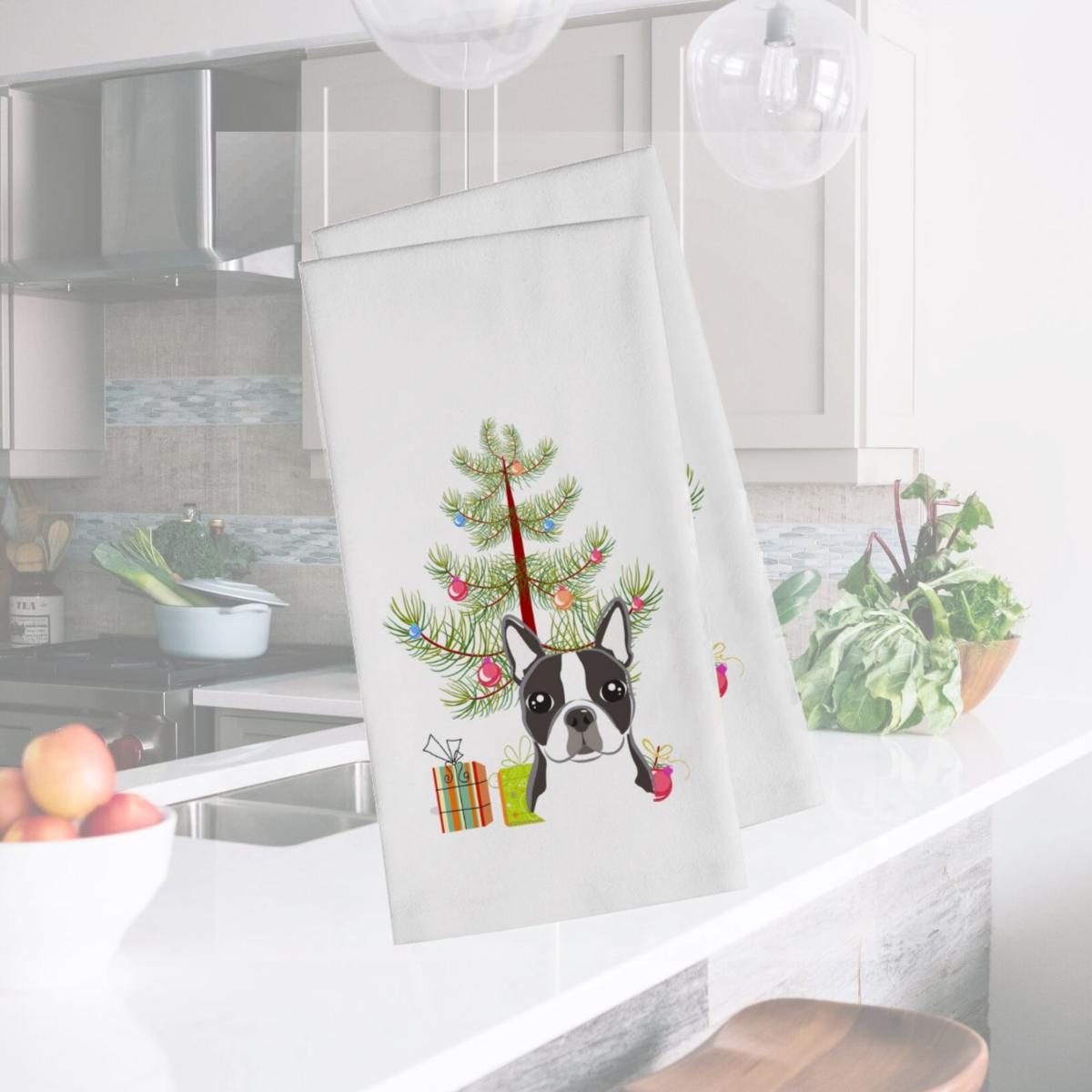 Picture of Carolines Treasures BB1575WTKT Christmas Tree & Boston Terrier White Kitchen Towel - Set of 2