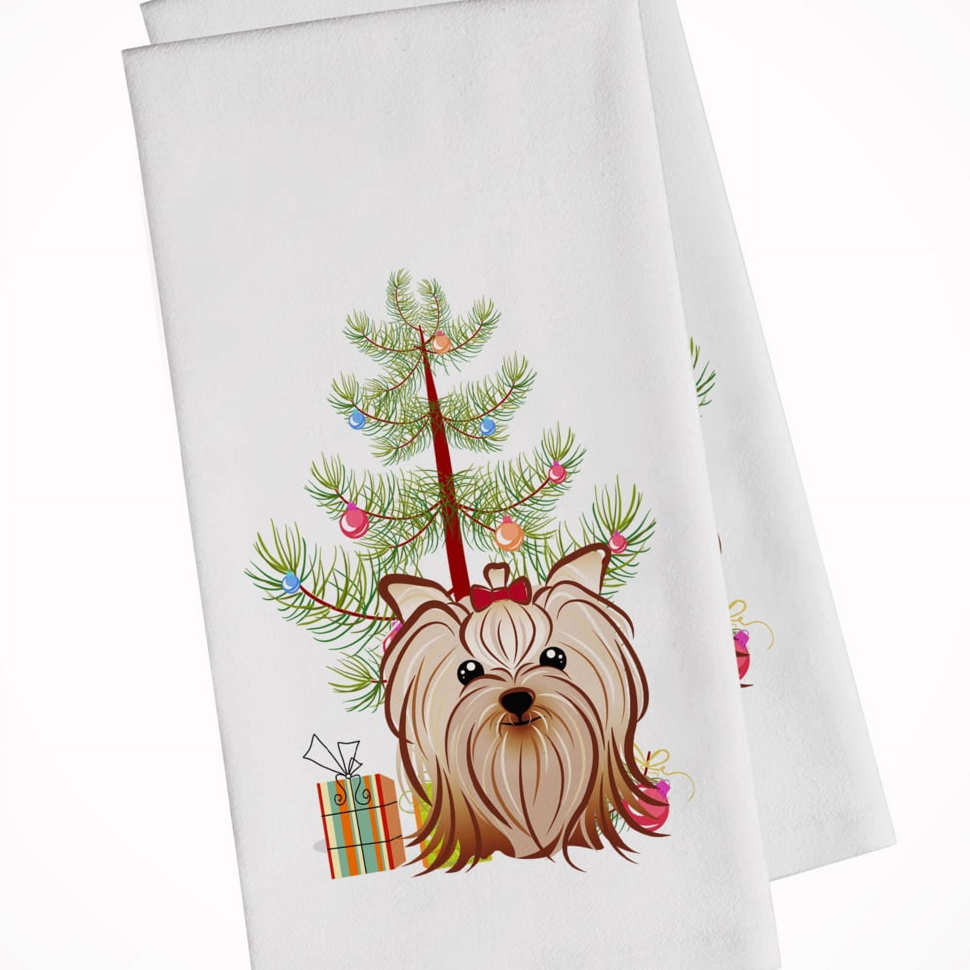 Bb1576wtkt Christmas Tree & Yorkie Yorkishire Terrier White Kitchen Towel - Set Of 2